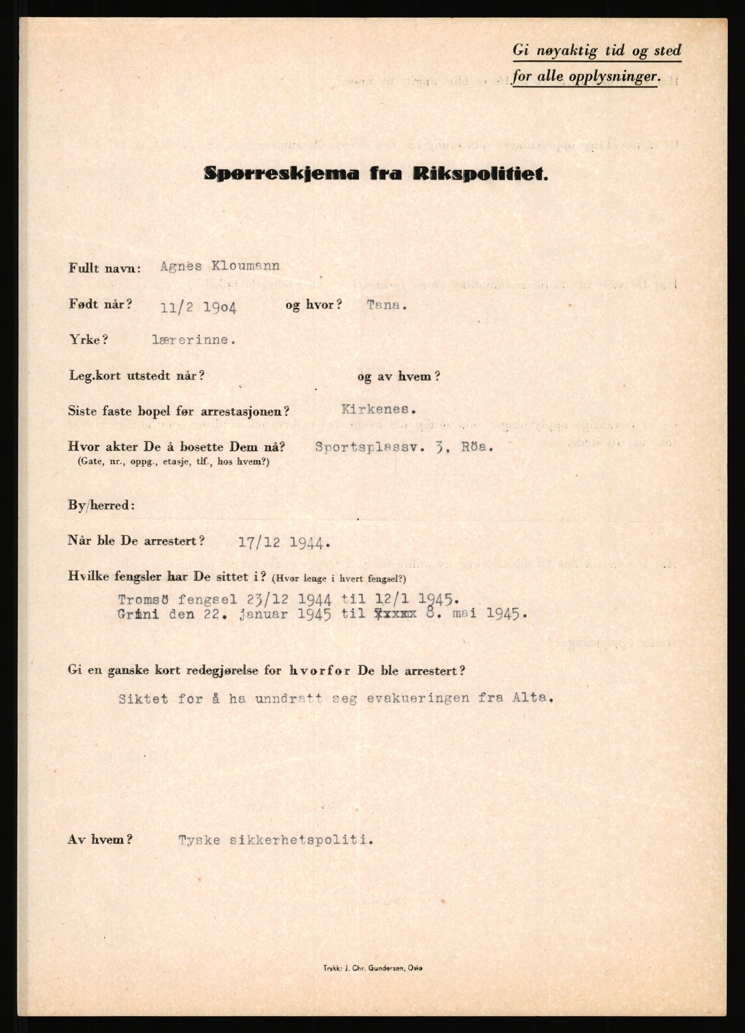 Rikspolitisjefen, AV/RA-S-1560/L/L0009: Karlsen, Aksel Emanuel - Kristiansen, Øivind Vetre, 1940-1945, p. 475