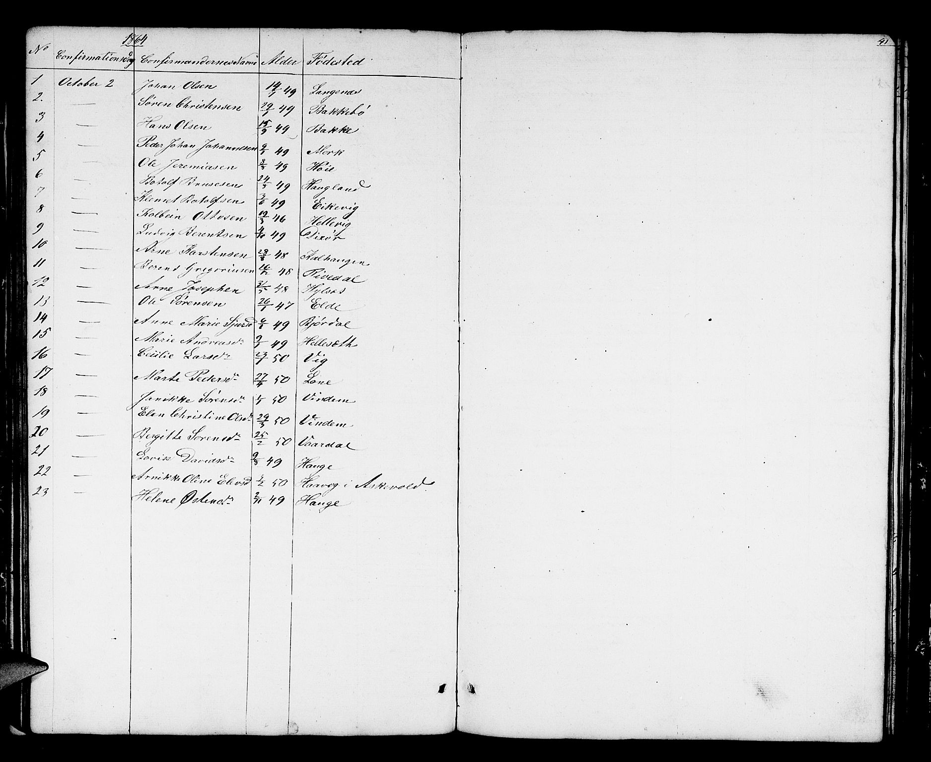 Fjaler sokneprestembete, SAB/A-79801/H/Hab/Haba/L0002: Parish register (copy) no. A 2, 1846-1864, p. 41