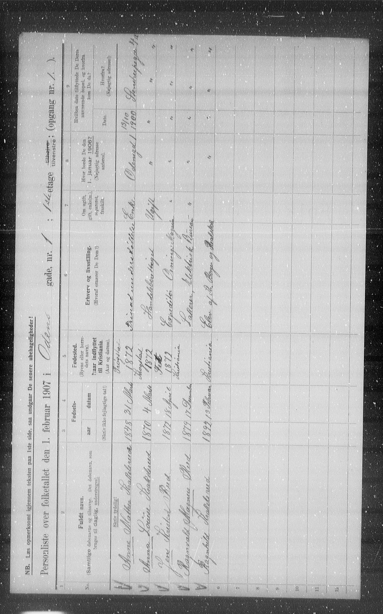 OBA, Municipal Census 1907 for Kristiania, 1907, p. 38207