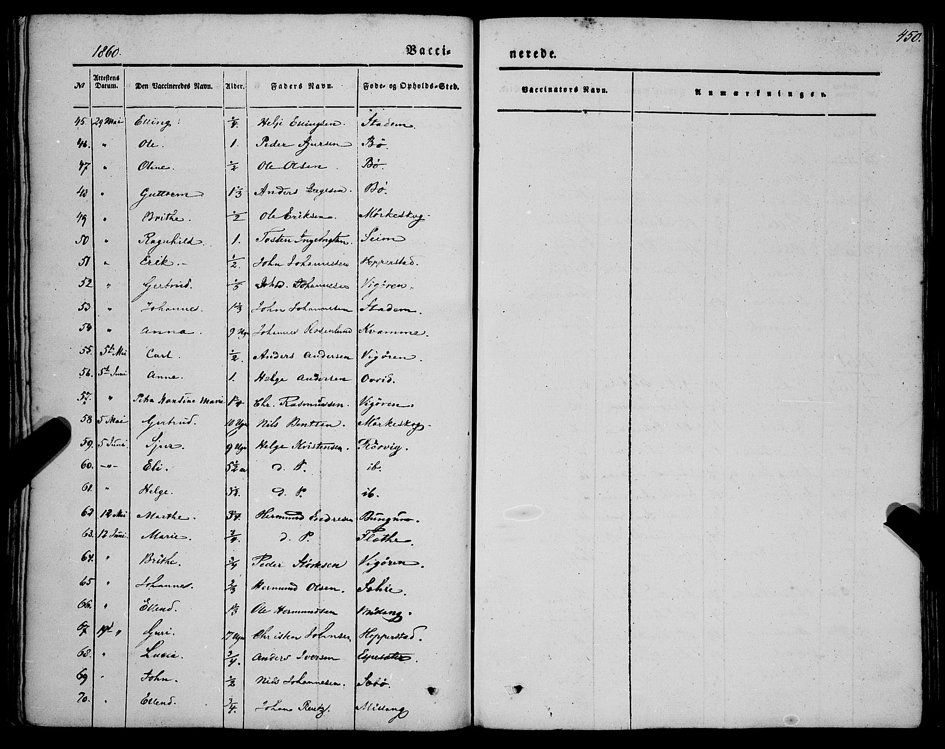 Vik sokneprestembete, SAB/A-81501: Parish register (official) no. A 8, 1846-1865, p. 450