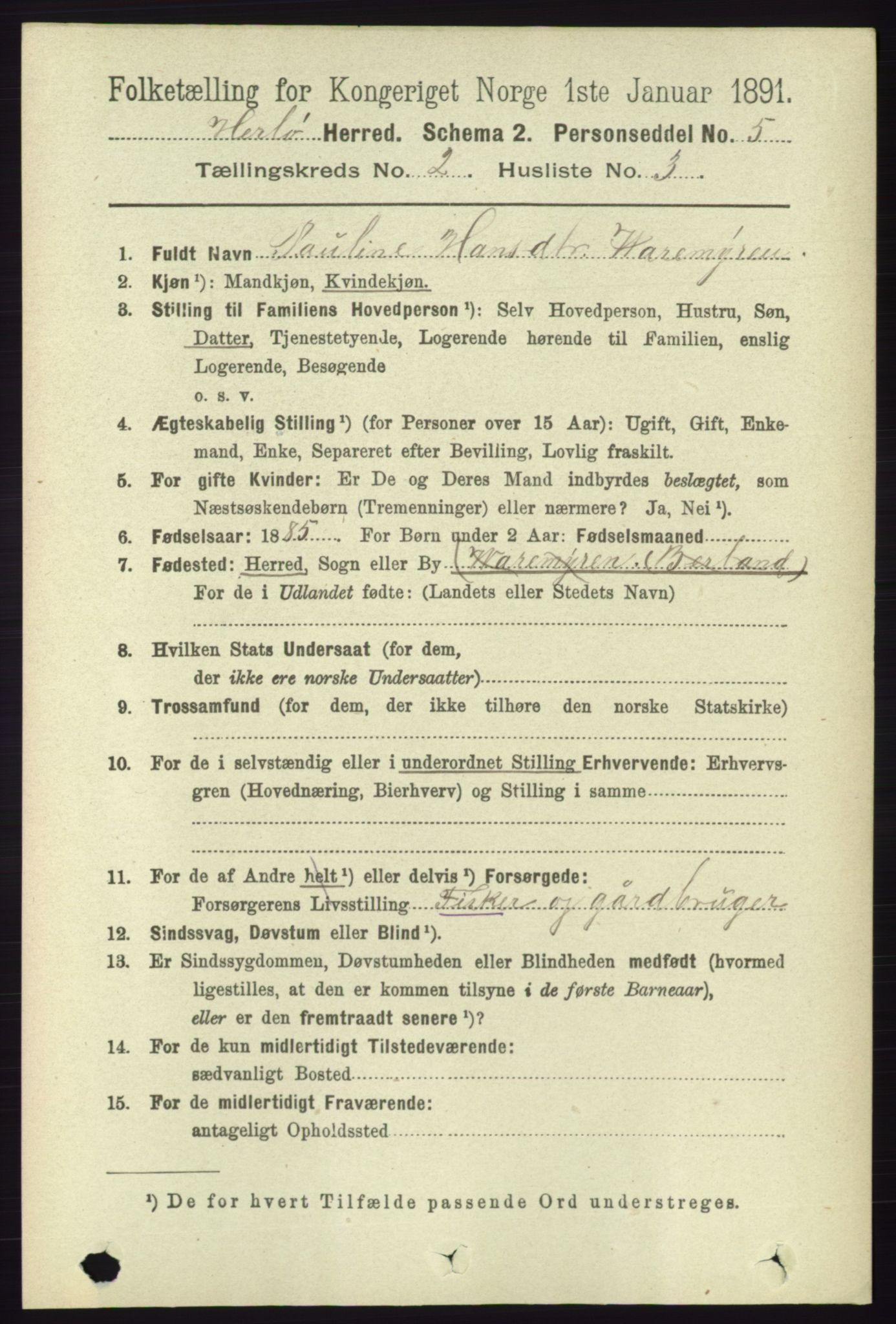 RA, 1891 census for 1258 Herdla, 1891, p. 557