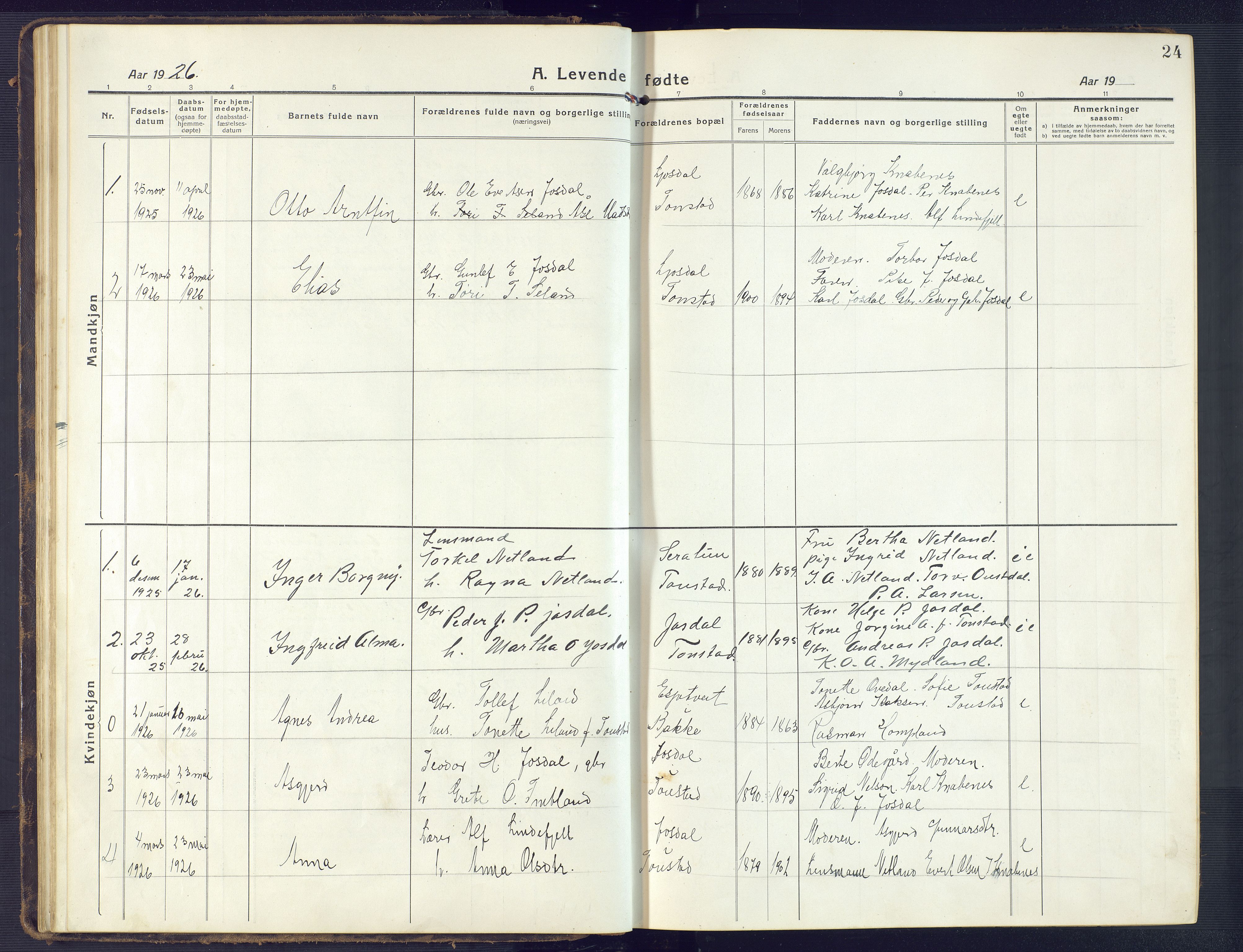 Sirdal sokneprestkontor, SAK/1111-0036/F/Fb/Fbb/L0005: Parish register (copy) no. B 5, 1916-1960, p. 24