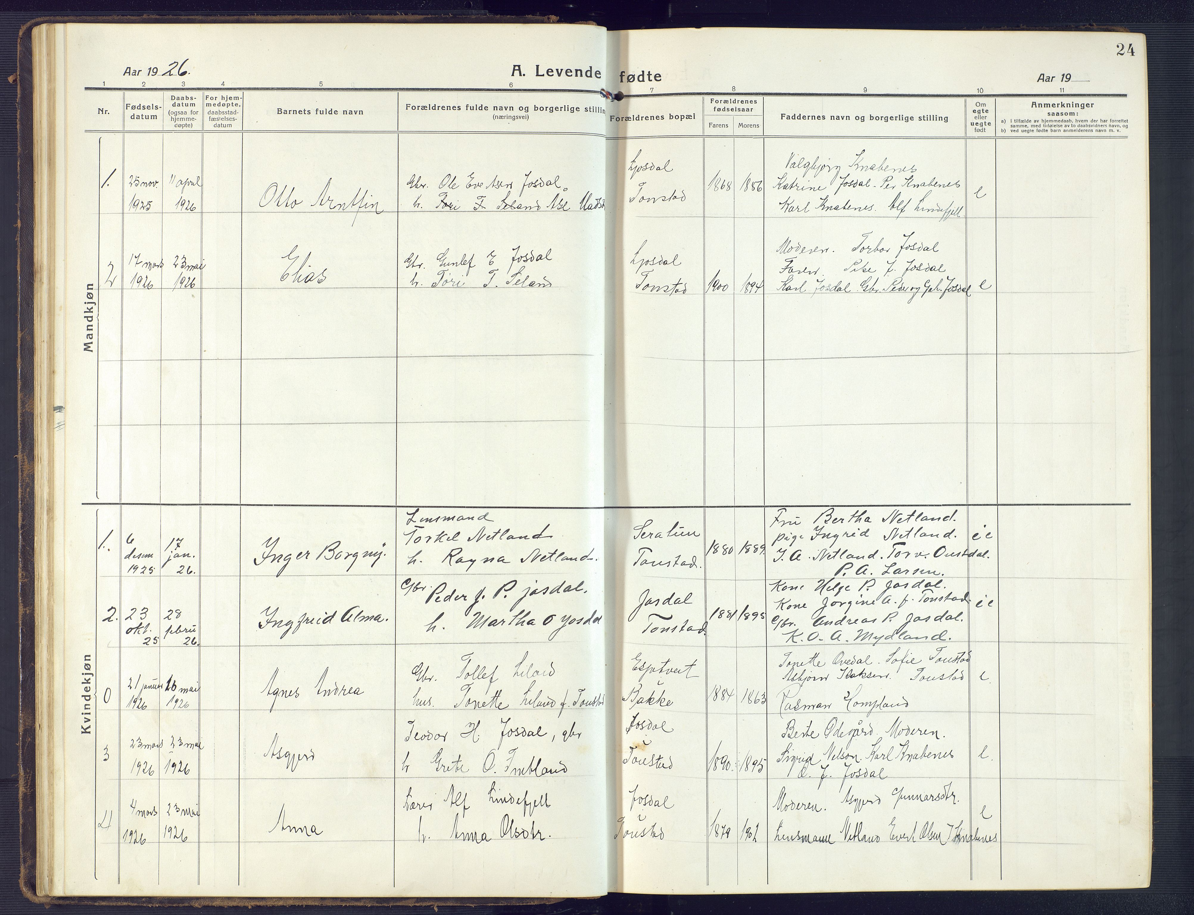 Sirdal sokneprestkontor, AV/SAK-1111-0036/F/Fb/Fbb/L0005: Parish register (copy) no. B 5, 1916-1960, p. 24