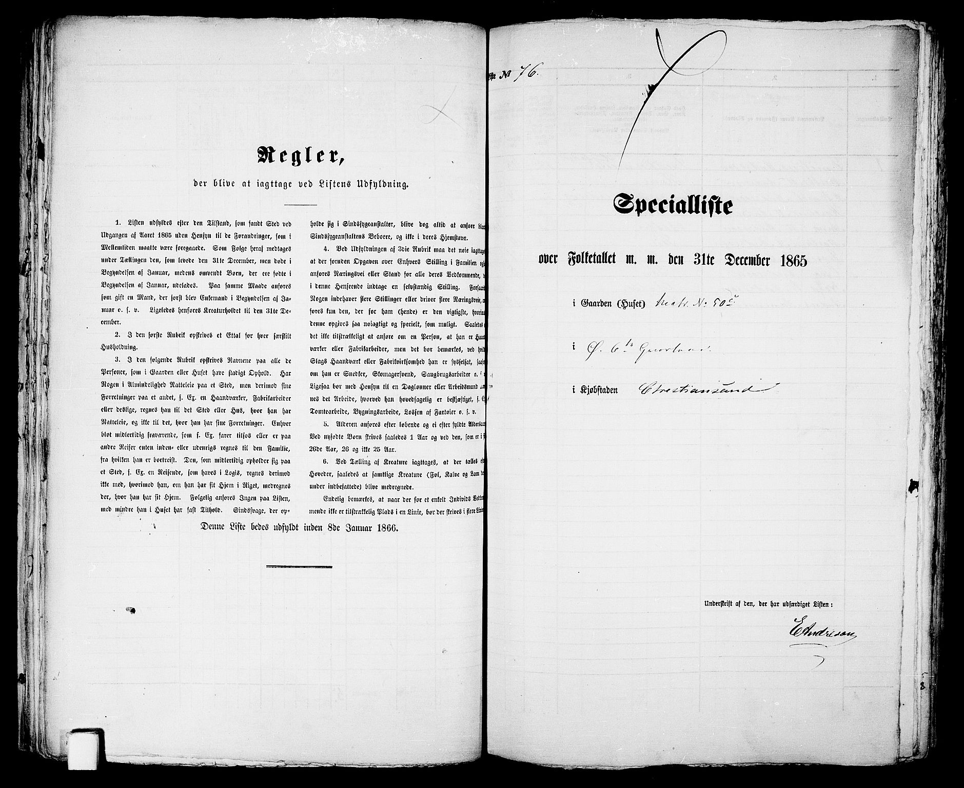 RA, 1865 census for Kristiansand, 1865, p. 166