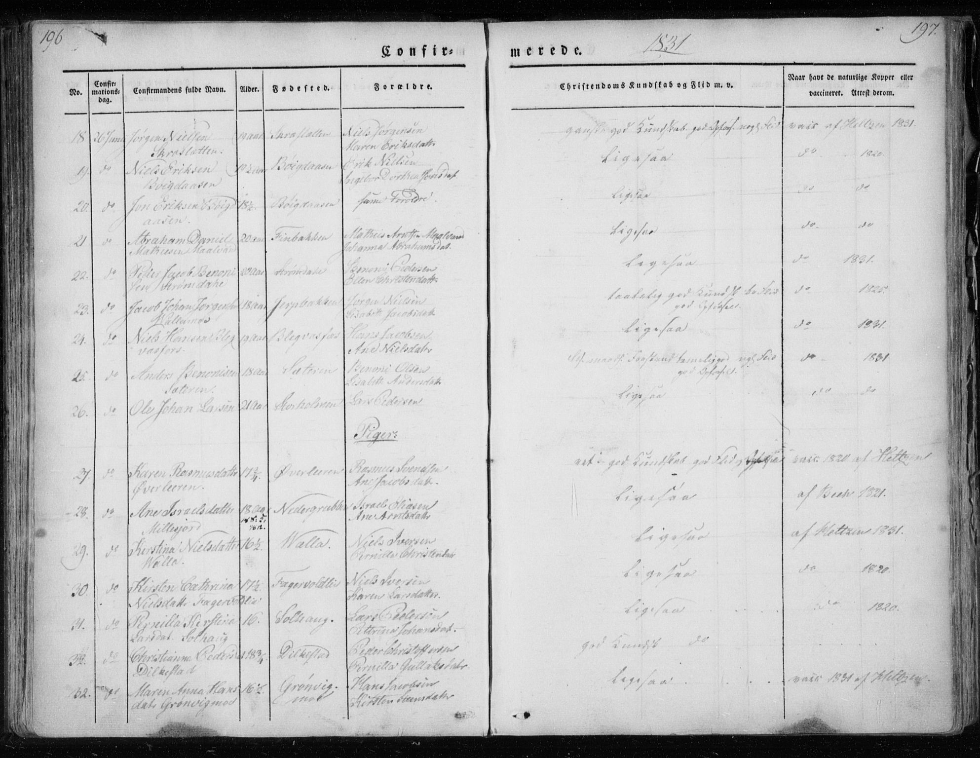 Ministerialprotokoller, klokkerbøker og fødselsregistre - Nordland, AV/SAT-A-1459/825/L0354: Parish register (official) no. 825A08, 1826-1841, p. 196-197