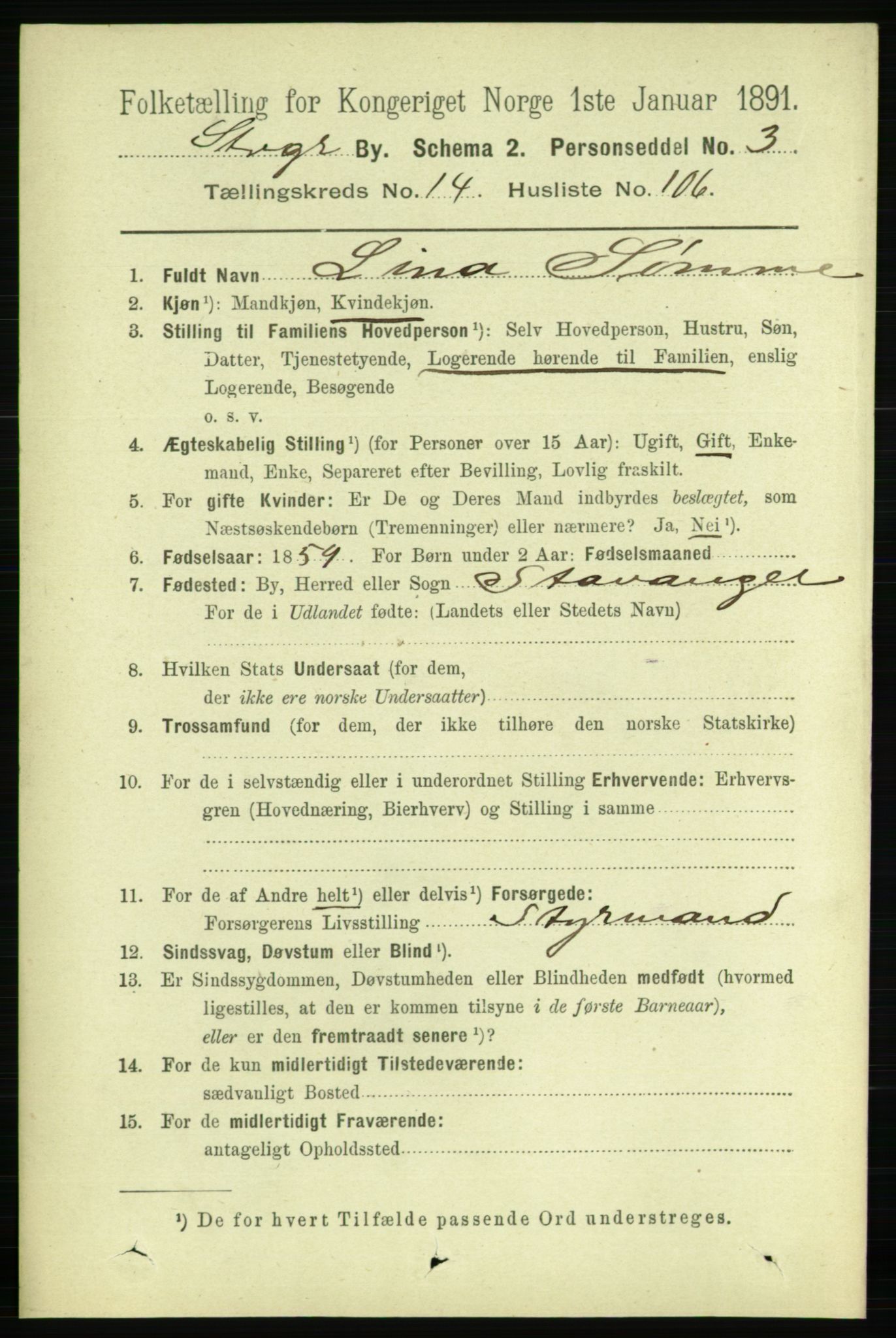 RA, 1891 census for 1103 Stavanger, 1891, p. 17855