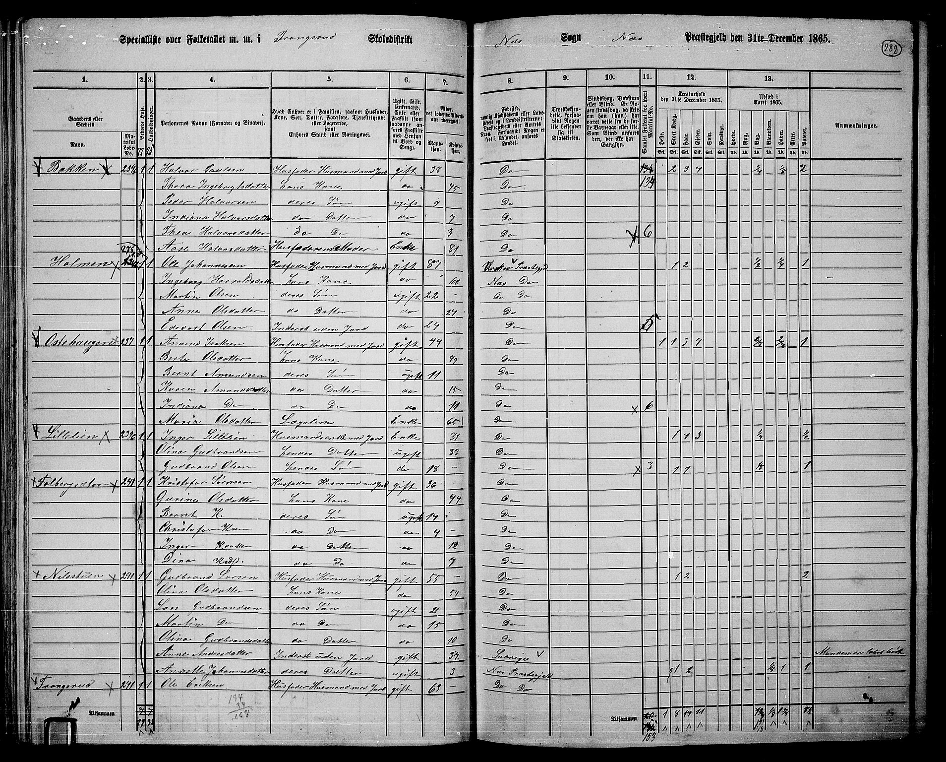 RA, 1865 census for Nes, 1865, p. 262