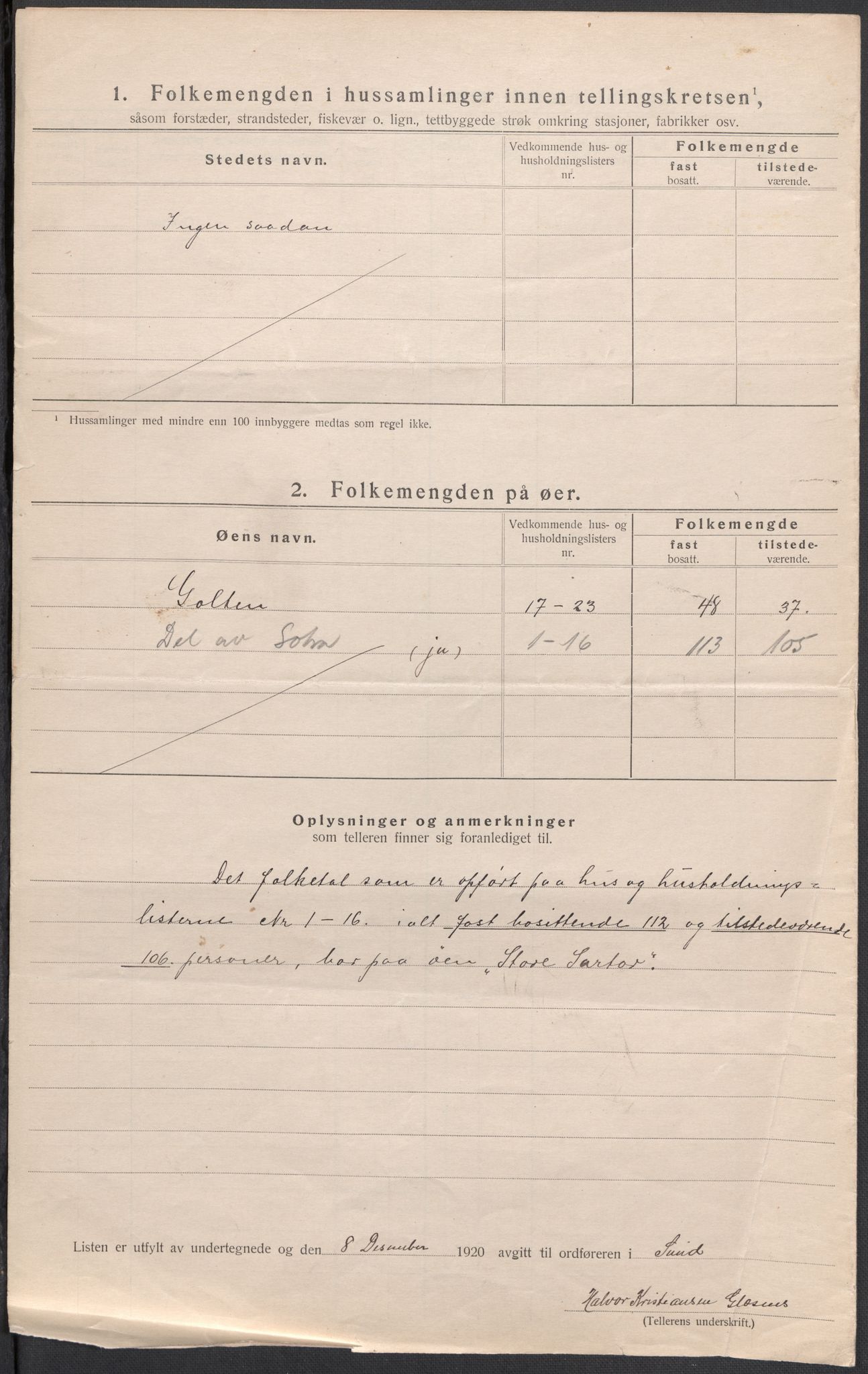 SAB, 1920 census for Sund, 1920, p. 27