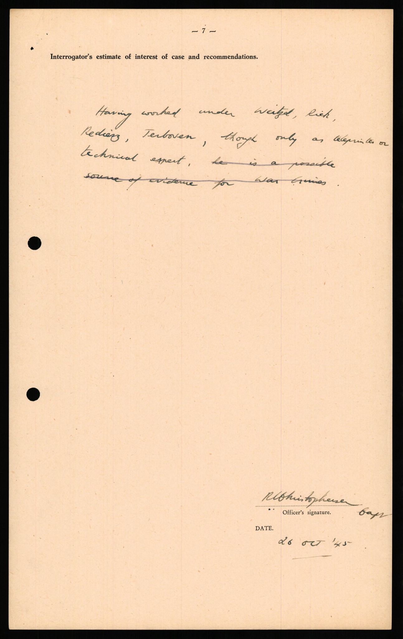 Forsvaret, Forsvarets overkommando II, AV/RA-RAFA-3915/D/Db/L0025: CI Questionaires. Tyske okkupasjonsstyrker i Norge. Tyskere., 1945-1946, p. 335