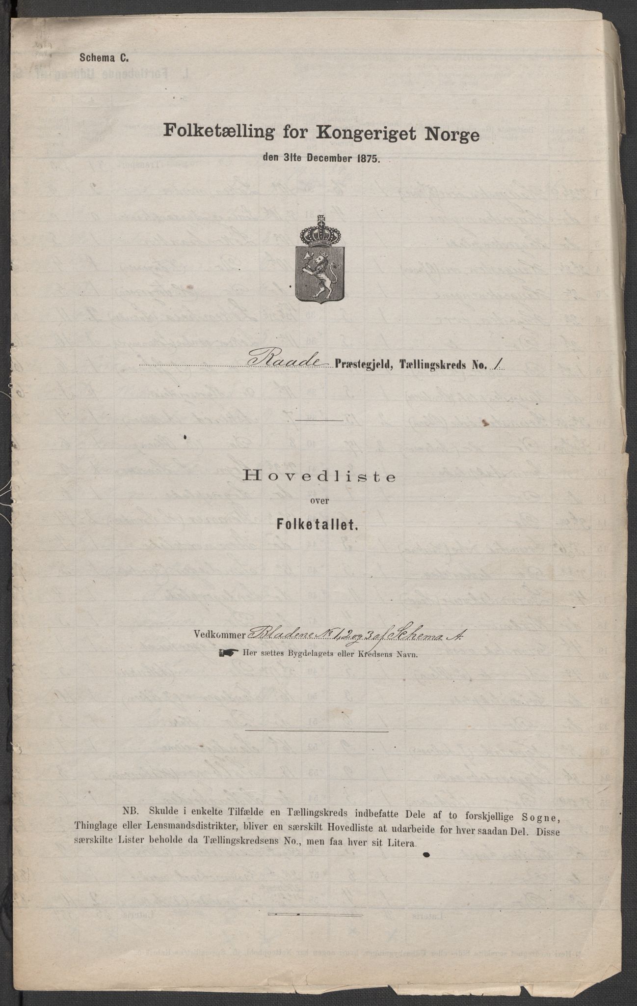 RA, 1875 census for 0135P Råde, 1875, p. 1