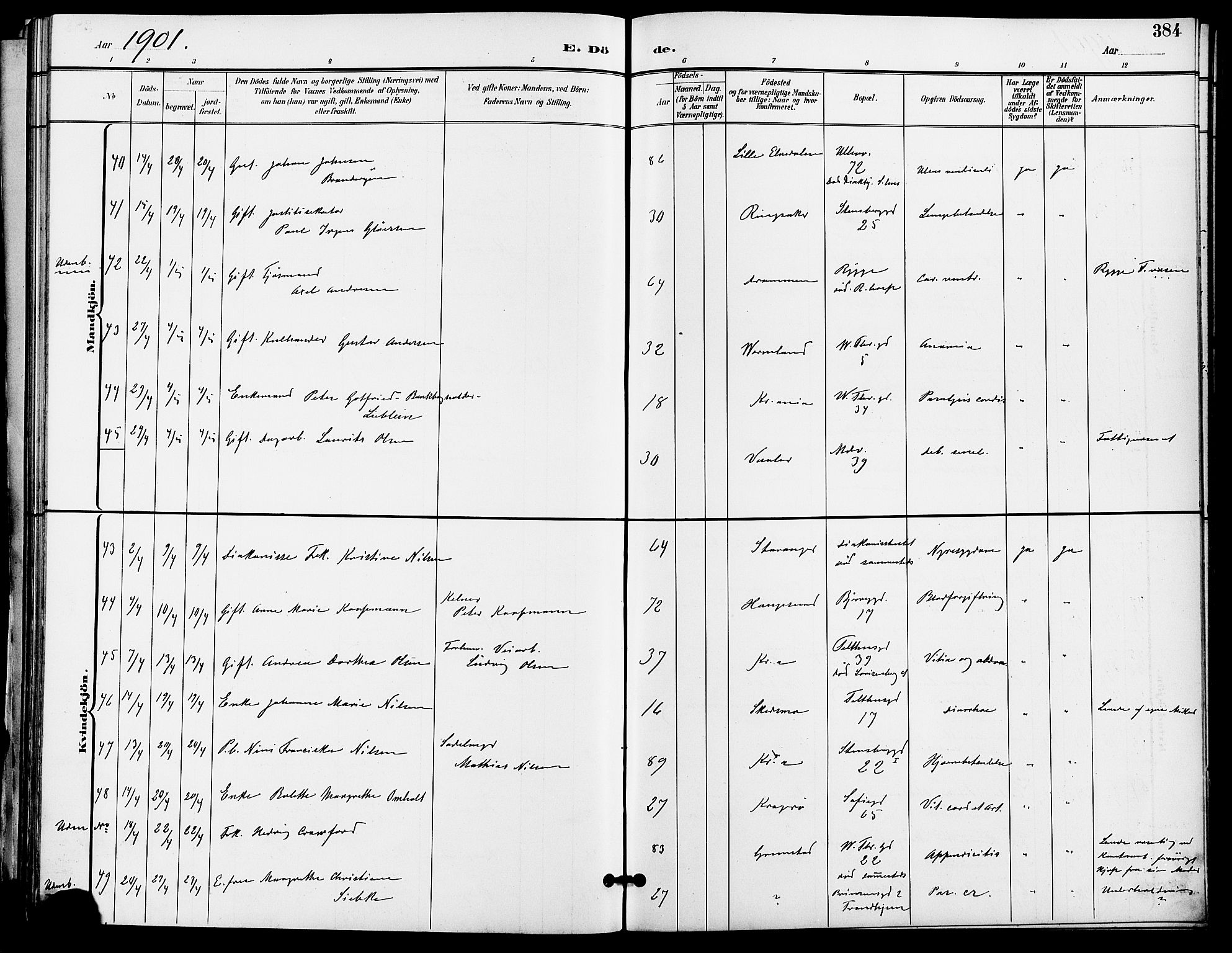 Gamle Aker prestekontor Kirkebøker, SAO/A-10617a/F/L0011: Parish register (official) no. 11, 1896-1901, p. 384