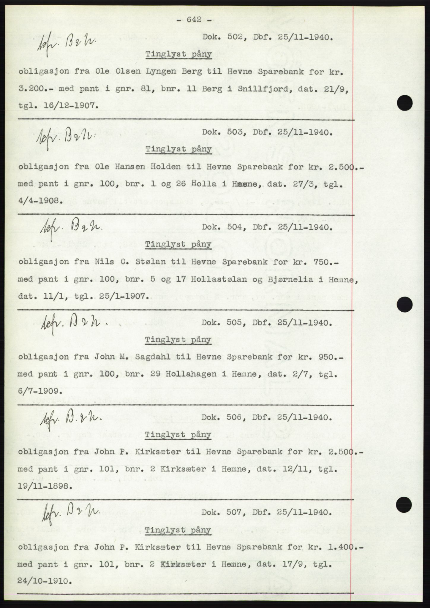 Hitra sorenskriveri, AV/SAT-A-0018/2/2C/2Ca: Mortgage book no. C1, 1936-1945, Diary no: : 502/1940