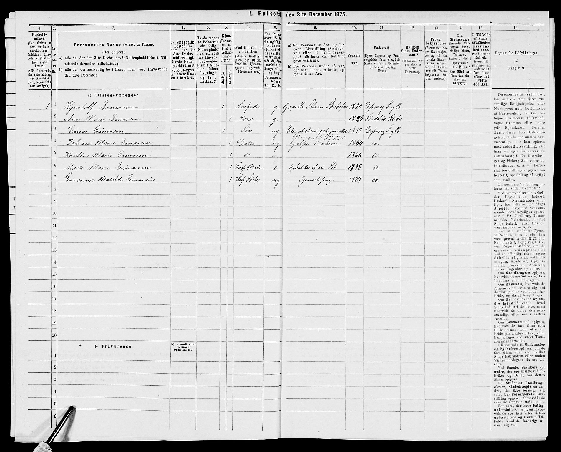 SAK, 1875 census for 0915P Dypvåg, 1875, p. 546