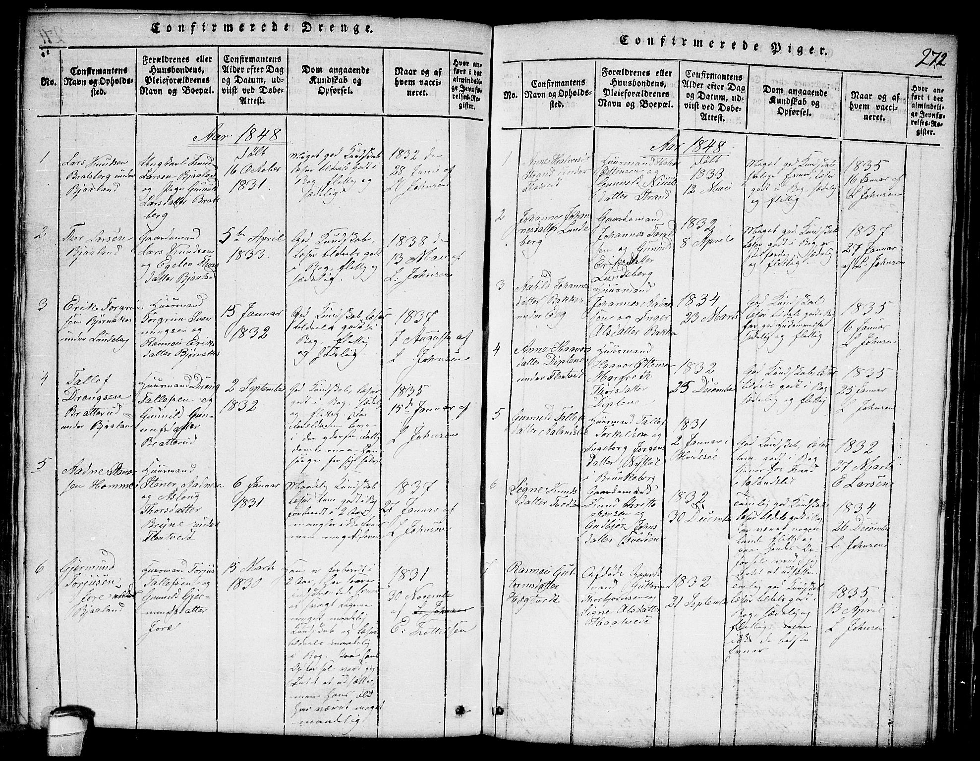 Lårdal kirkebøker, SAKO/A-284/G/Ga/L0001: Parish register (copy) no. I 1, 1815-1861, p. 272