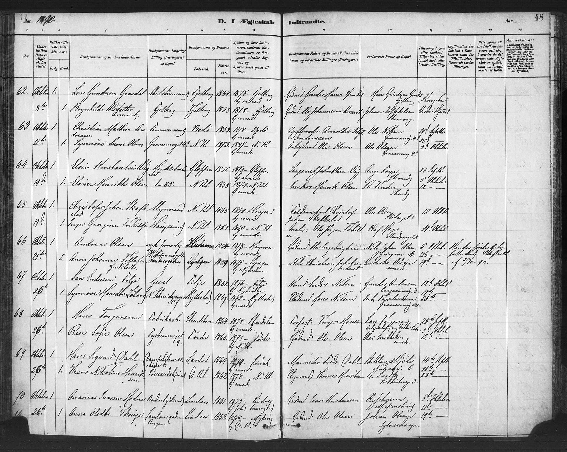 Nykirken Sokneprestembete, AV/SAB-A-77101/H/Haa/L0033: Parish register (official) no. D 3, 1884-1895, p. 48