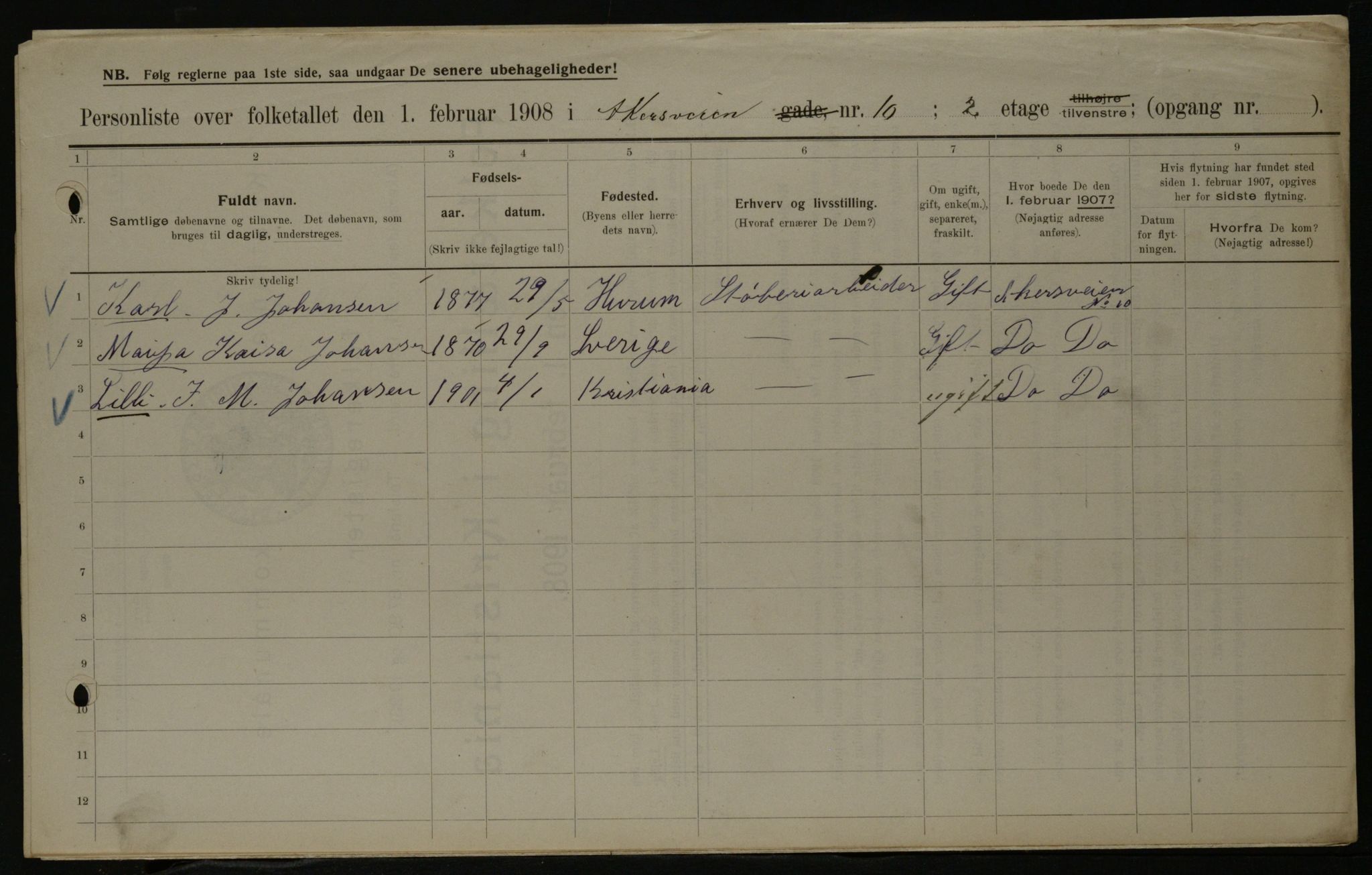 OBA, Municipal Census 1908 for Kristiania, 1908, p. 1028