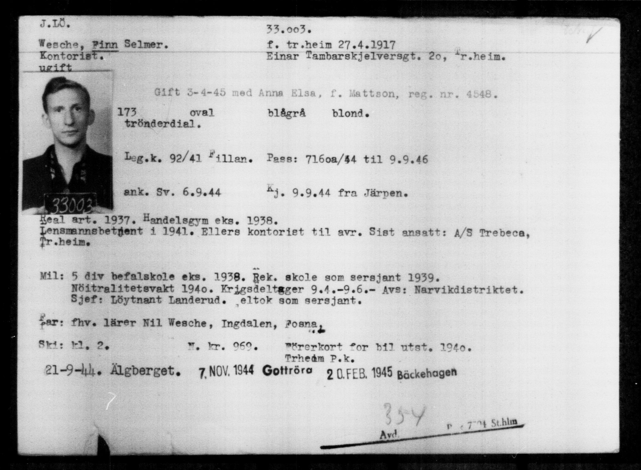 Utenriksstasjonene, Legasjonen i Stockholm, Flyktningkontoret, AV/RA-S-6753/V/Va/L0013: Kjesäterkartoteket, flyktninger med registreringsnr. 31500-34731, 1940-1945, p. 1572