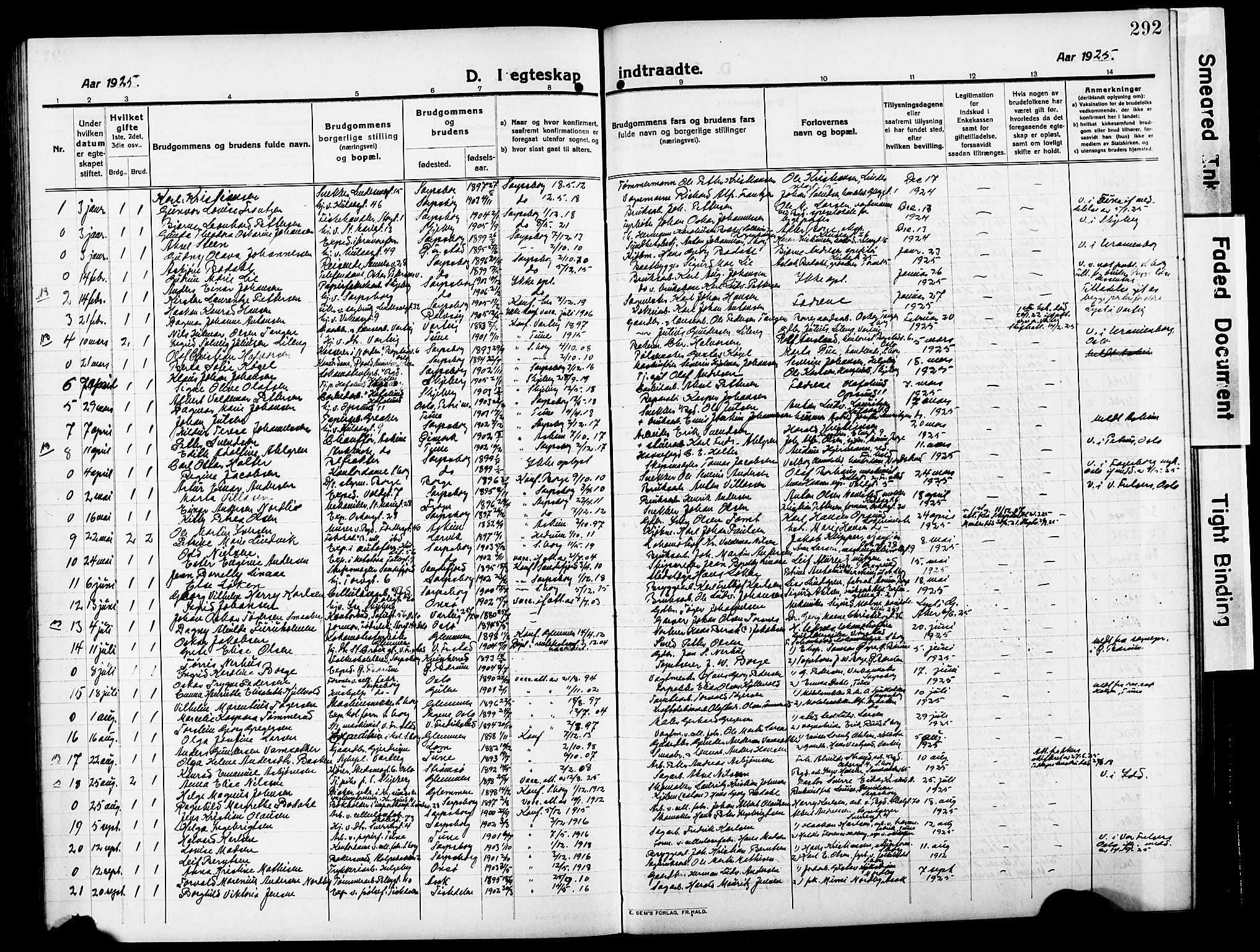 Sarpsborg prestekontor Kirkebøker, AV/SAO-A-2006/G/Ga/L0002: Parish register (copy) no. 2, 1912-1931, p. 292