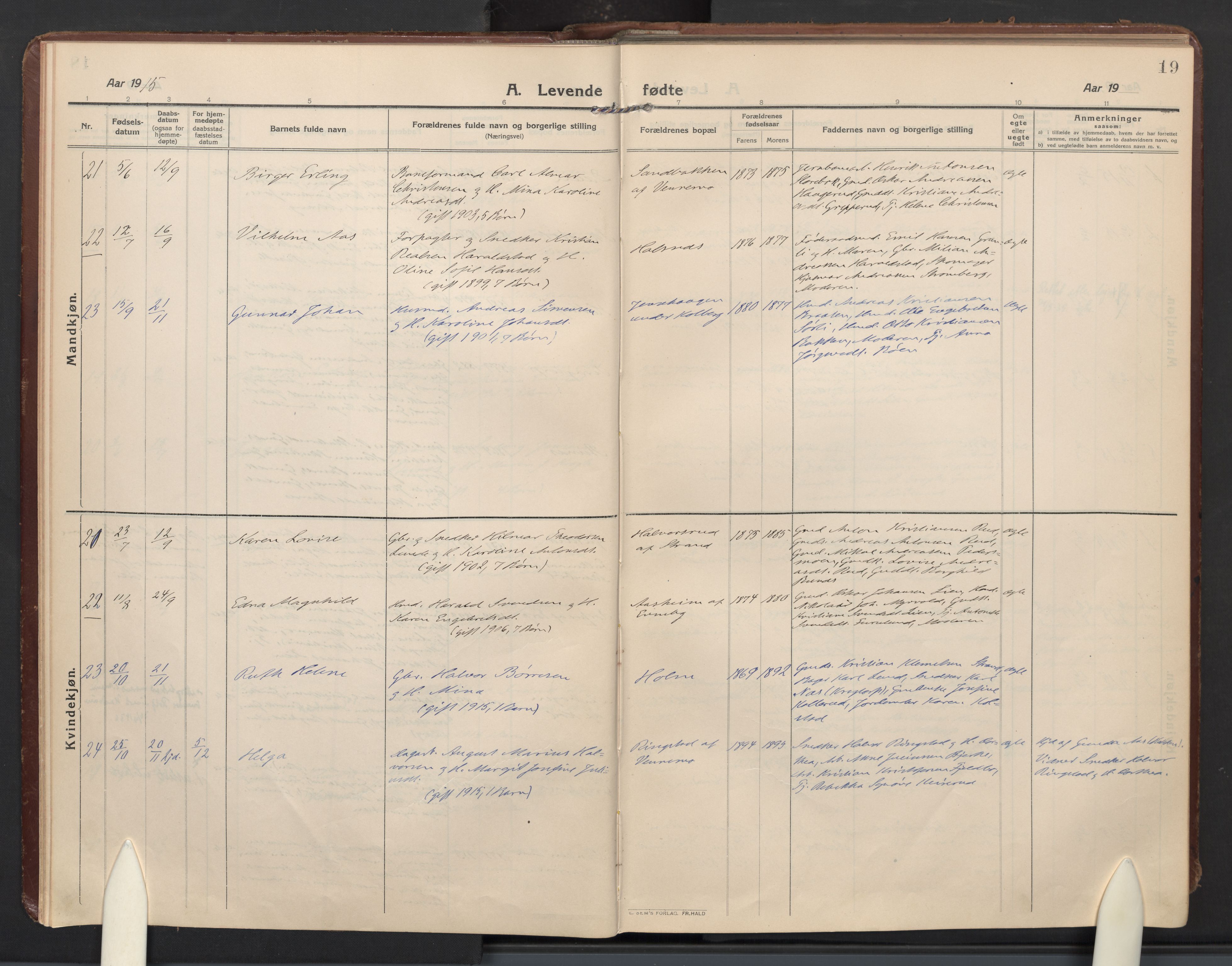 Høland prestekontor Kirkebøker, SAO/A-10346a/F/Fb: Parish register (official) no. II 4, 1913-1924, p. 19