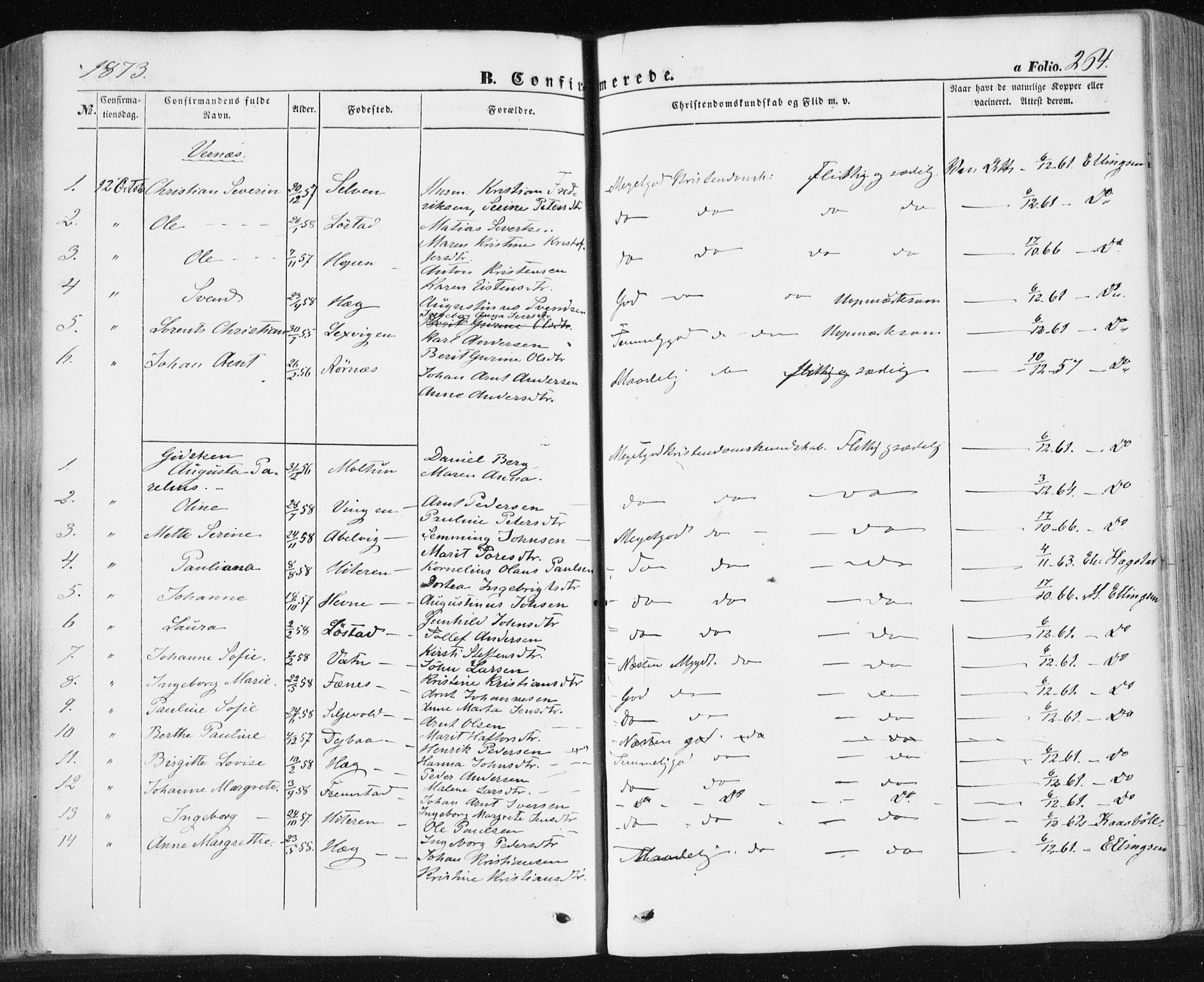 Ministerialprotokoller, klokkerbøker og fødselsregistre - Sør-Trøndelag, SAT/A-1456/659/L0737: Parish register (official) no. 659A07, 1857-1875, p. 264