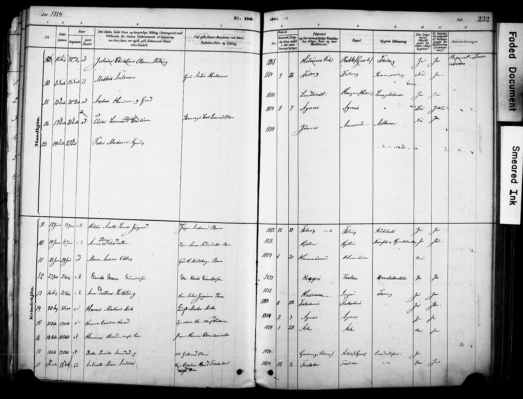 Brunlanes kirkebøker, AV/SAKO-A-342/F/Fc/L0001: Parish register (official) no. III 1, 1878-1899, p. 232