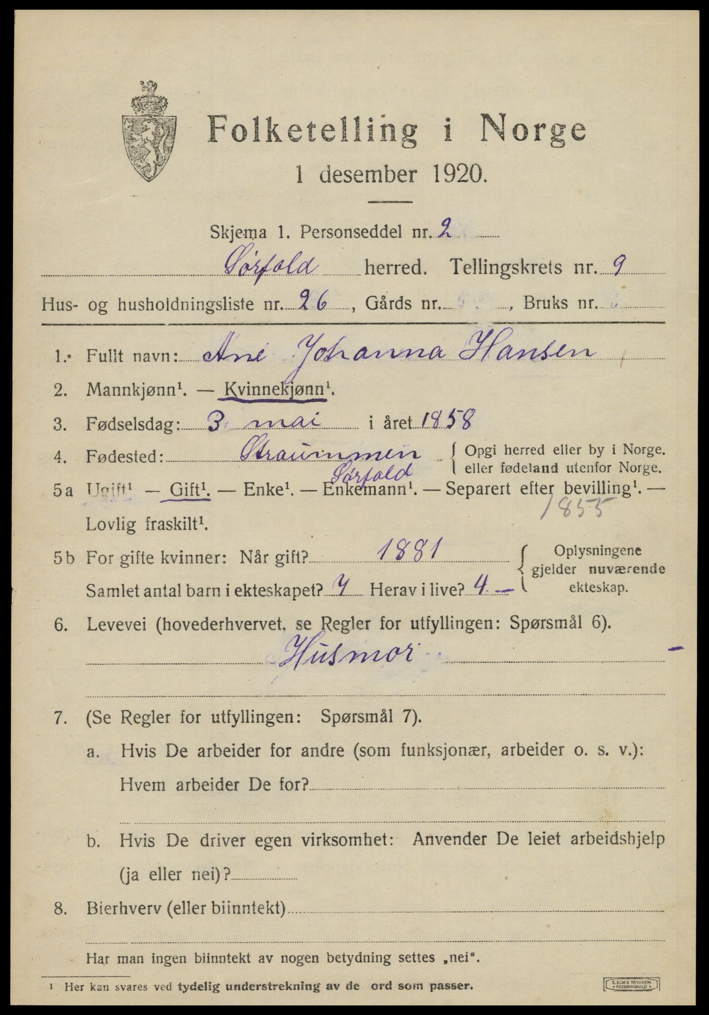 SAT, 1920 census for Sørfold, 1920, p. 5169