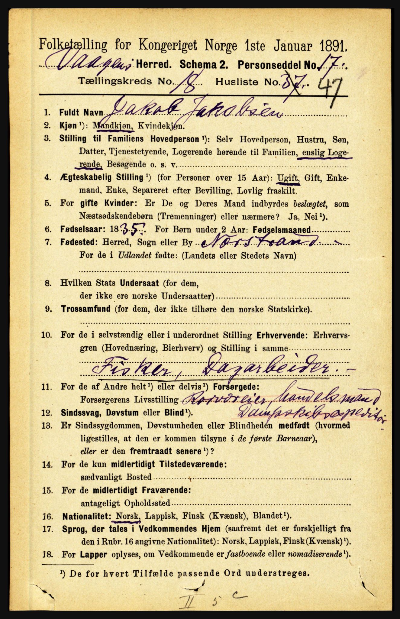 RA, 1891 census for 1865 Vågan, 1891, p. 5431