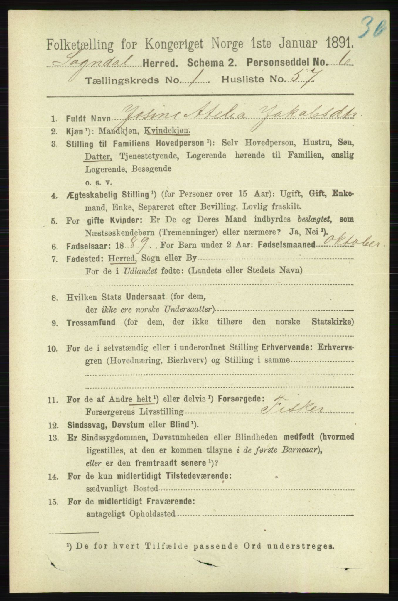 RA, 1891 census for 1111 Sokndal, 1891, p. 420