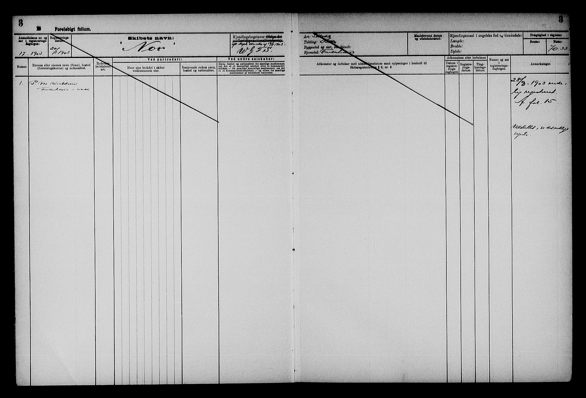 Holt sorenskriveri, AV/SAK-1221-0002/G/Gf/L0003: Mortgage register no. 31, 1903-1965, p. 3