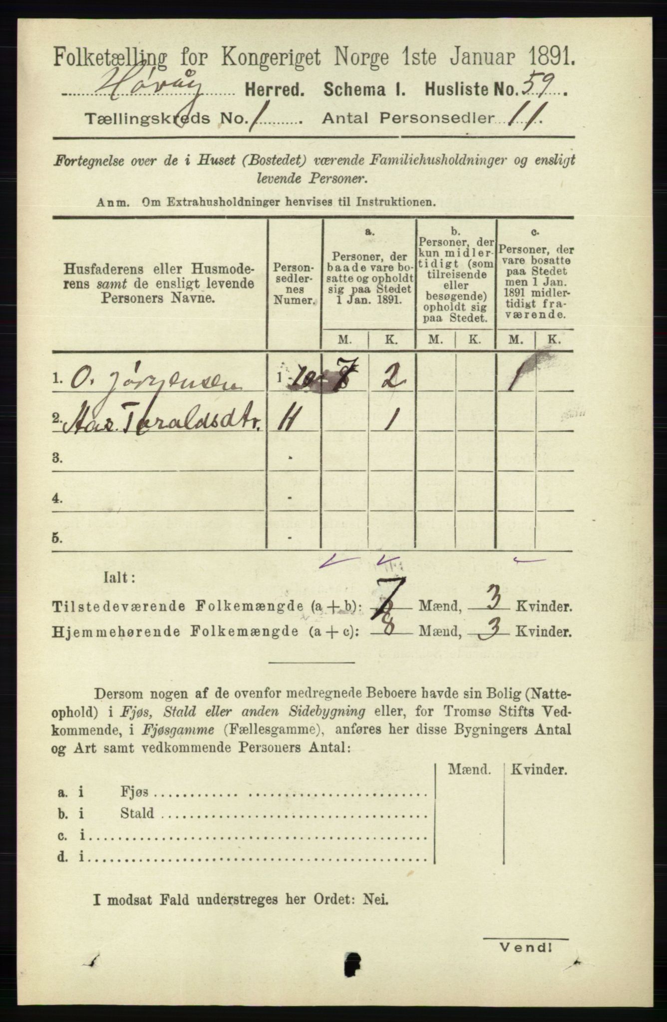 RA, 1891 census for 0927 Høvåg, 1891, p. 77