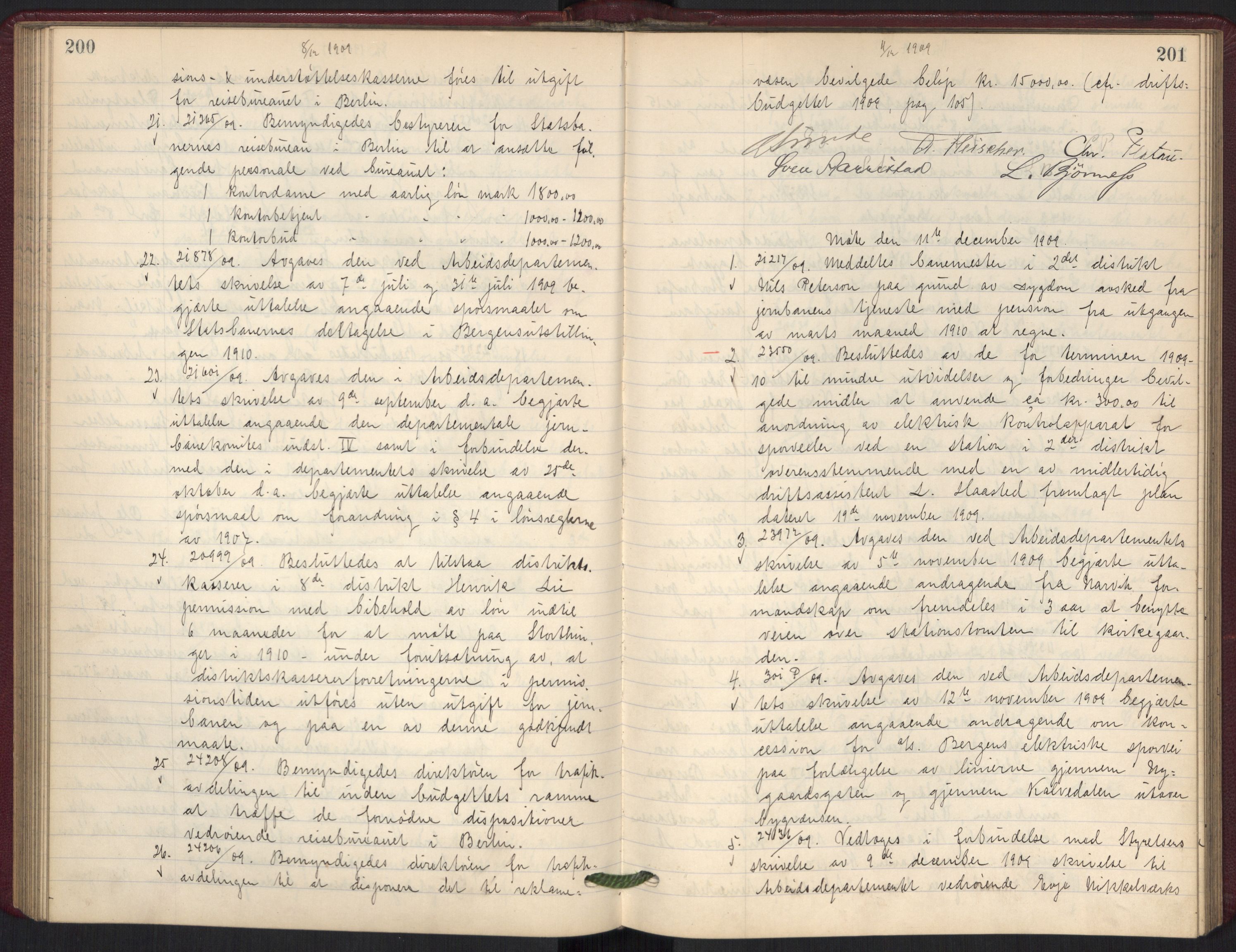 Norges statsbaner, Administrasjons- økonomi- og personalavdelingen, AV/RA-S-3412/A/Aa/L0010: Forhandlingsprotokoll, 1909-1910, p. 200-201