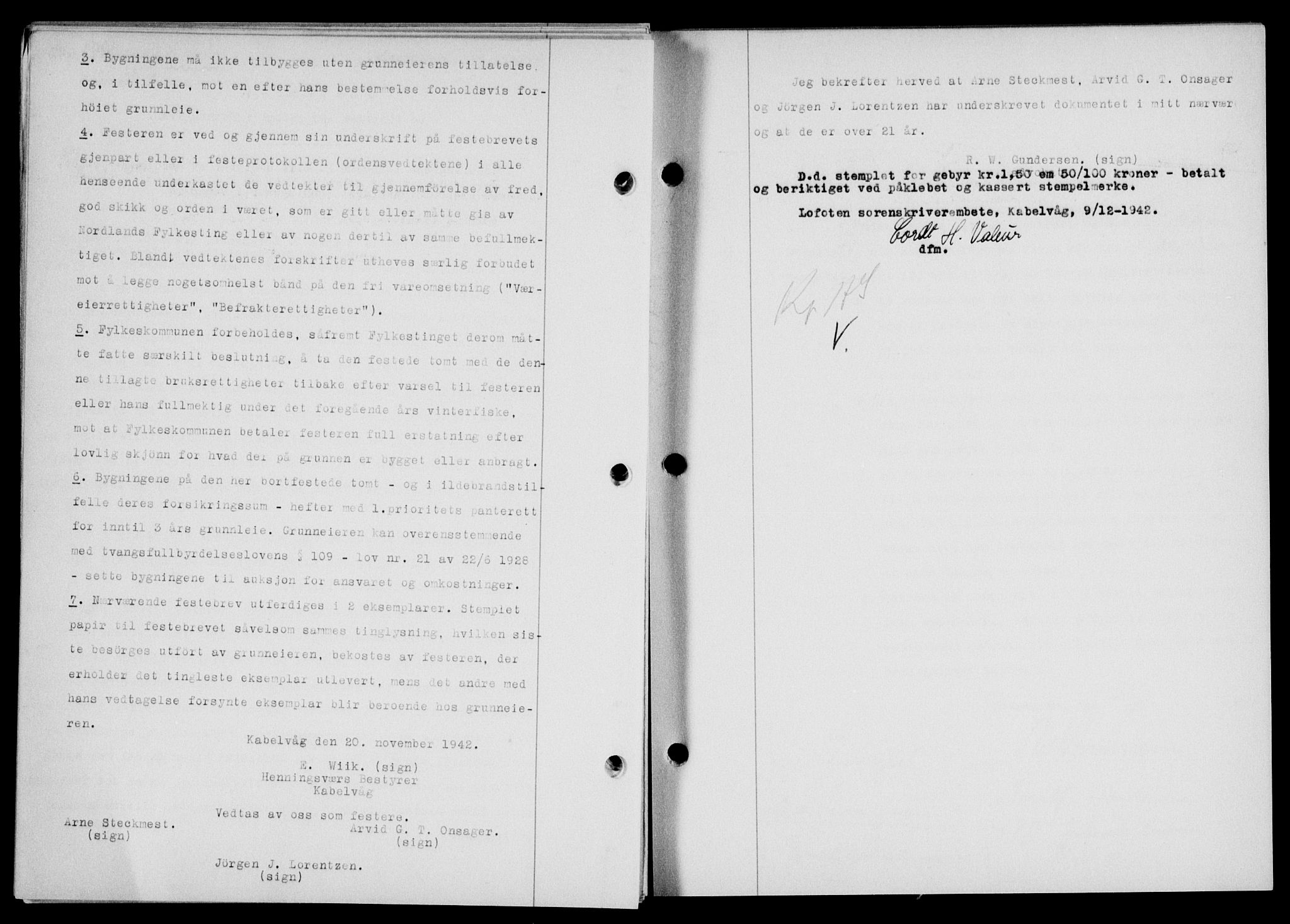 Lofoten sorenskriveri, SAT/A-0017/1/2/2C/L0010a: Mortgage book no. 10a, 1942-1943, Diary no: : 1998/1942