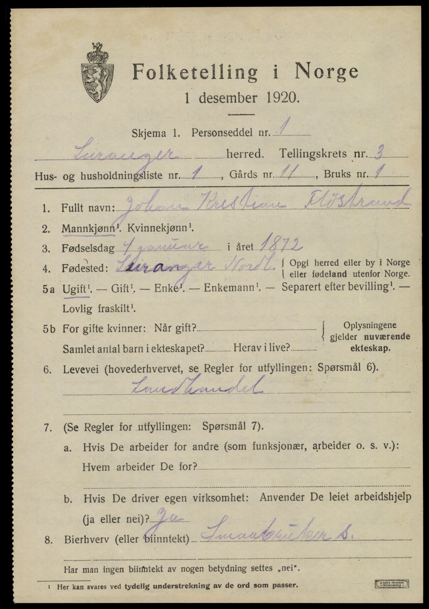 SAT, 1920 census for Leiranger, 1920, p. 1319