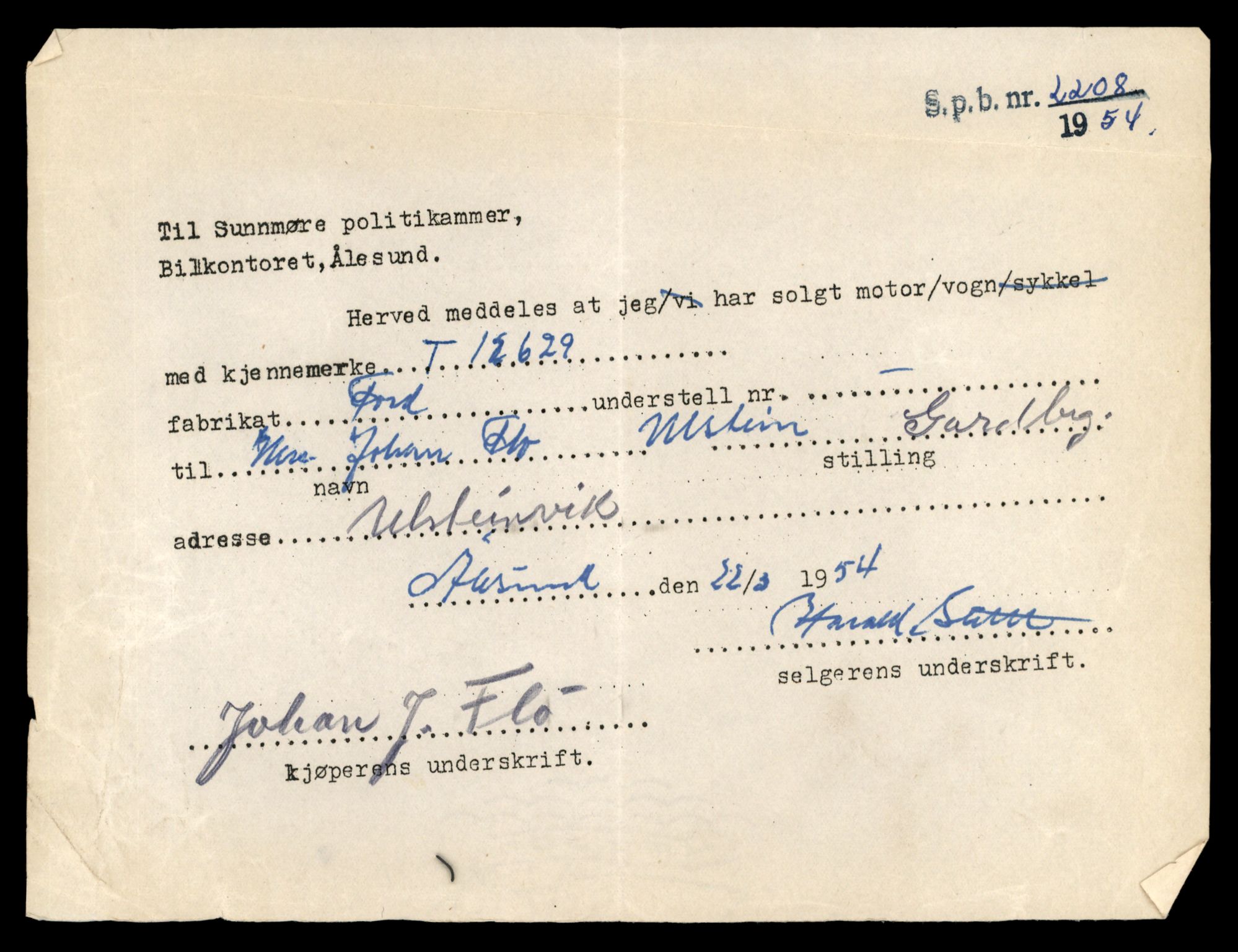 Møre og Romsdal vegkontor - Ålesund trafikkstasjon, AV/SAT-A-4099/F/Fe/L0034: Registreringskort for kjøretøy T 12500 - T 12652, 1927-1998, p. 2534