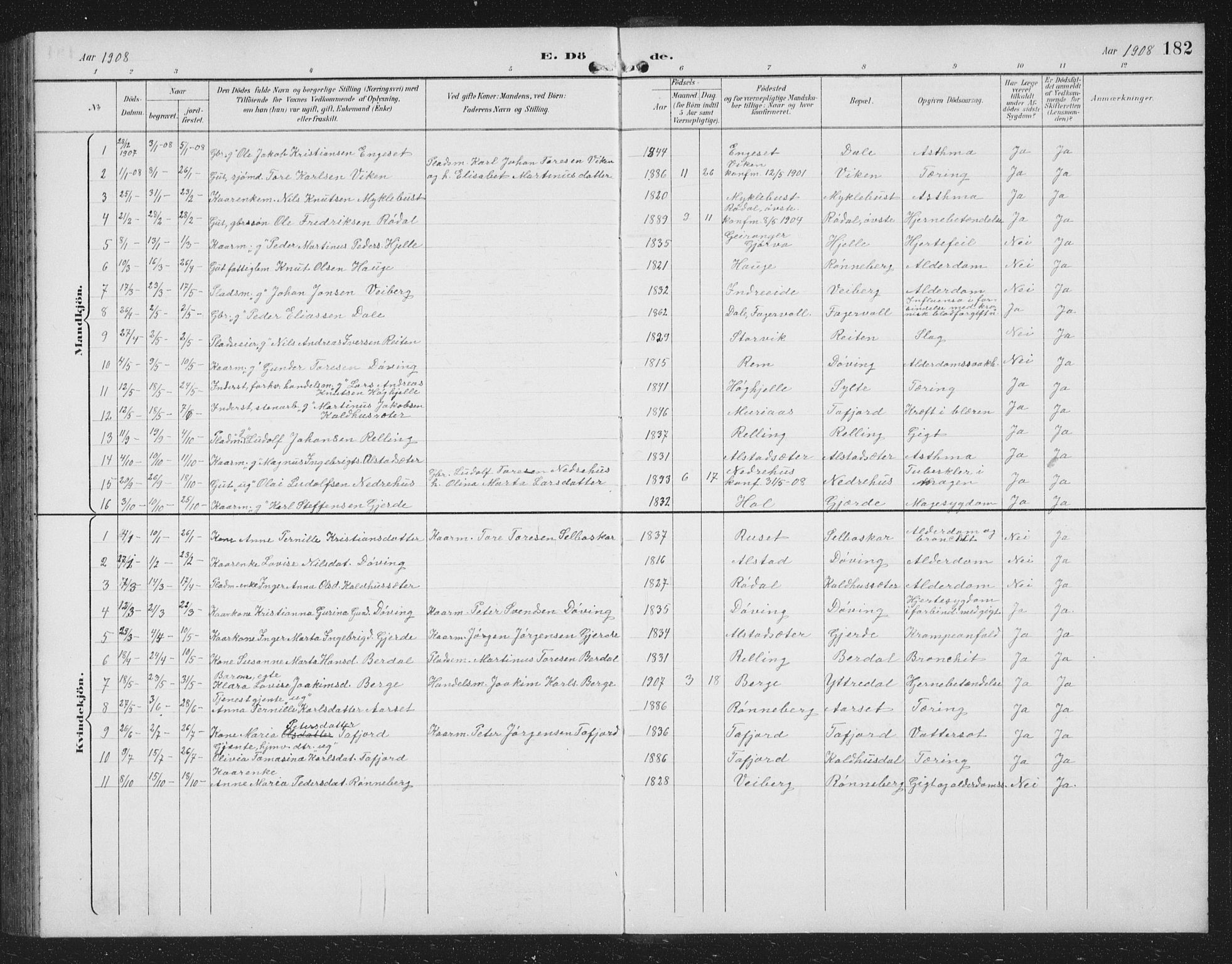 Ministerialprotokoller, klokkerbøker og fødselsregistre - Møre og Romsdal, AV/SAT-A-1454/519/L0264: Parish register (copy) no. 519C05, 1892-1910, p. 182