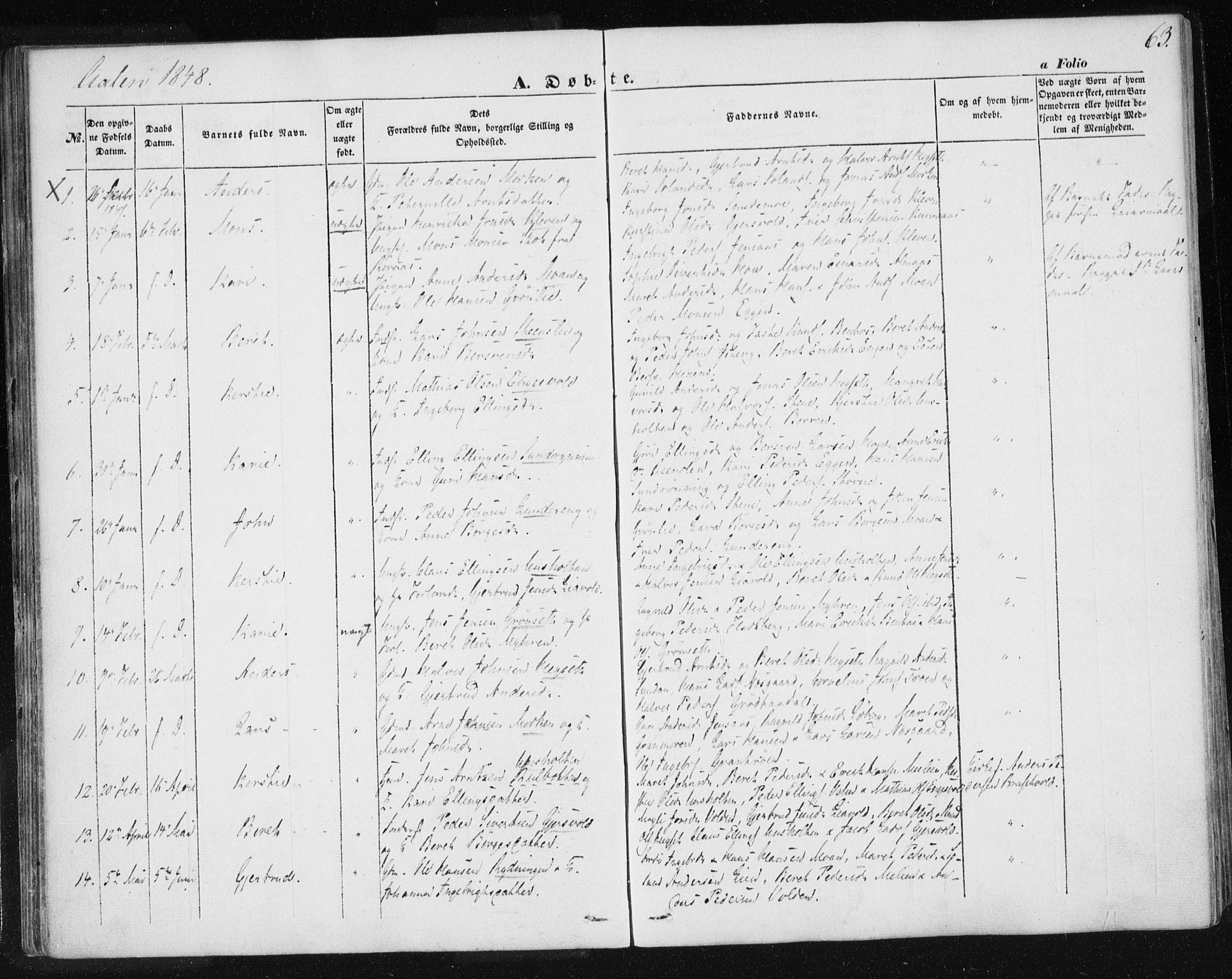 Ministerialprotokoller, klokkerbøker og fødselsregistre - Sør-Trøndelag, SAT/A-1456/685/L0965: Parish register (official) no. 685A06 /3, 1846-1859, p. 63