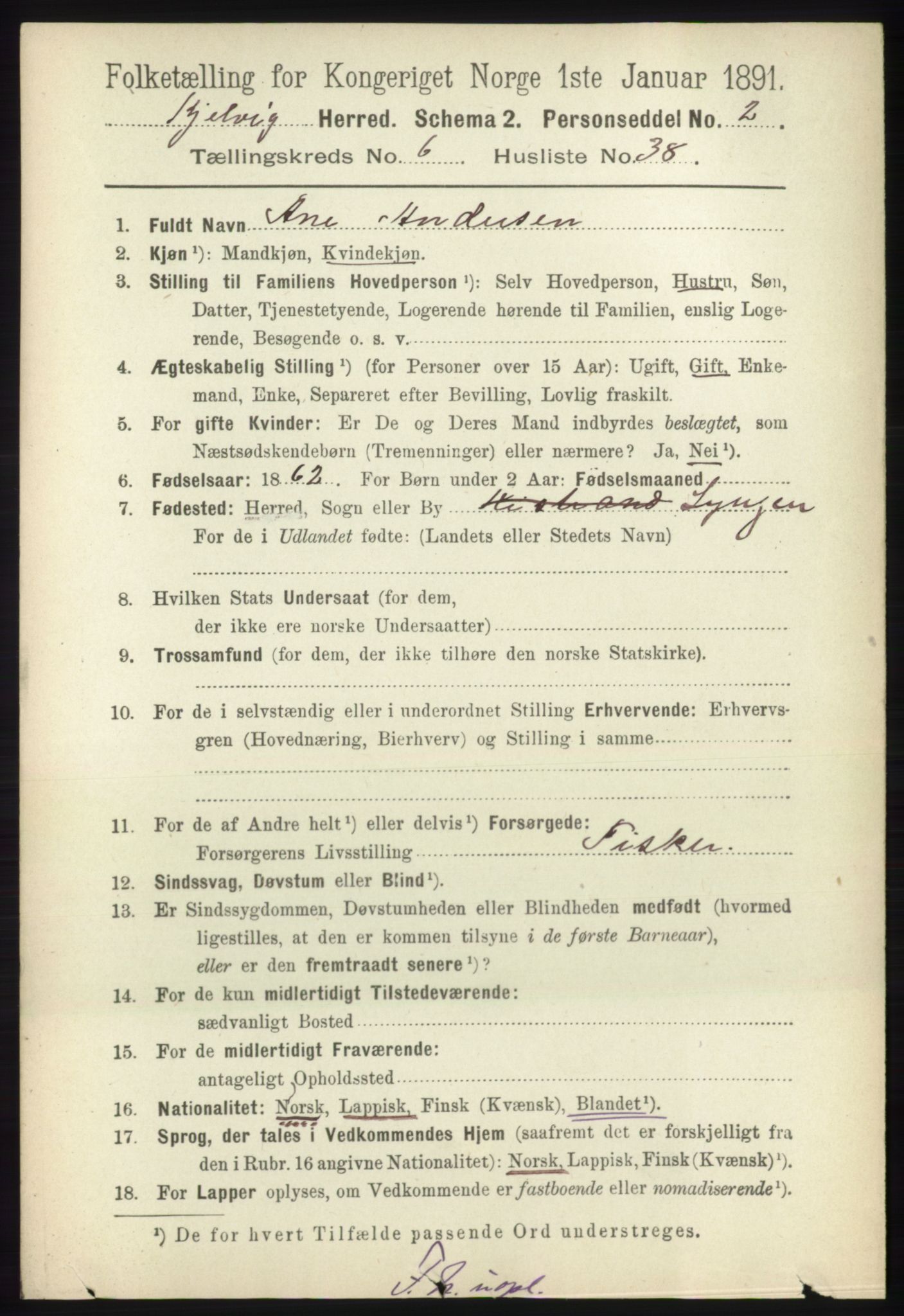 RA, 1891 census for 2019 Kjelvik, 1891, p. 842