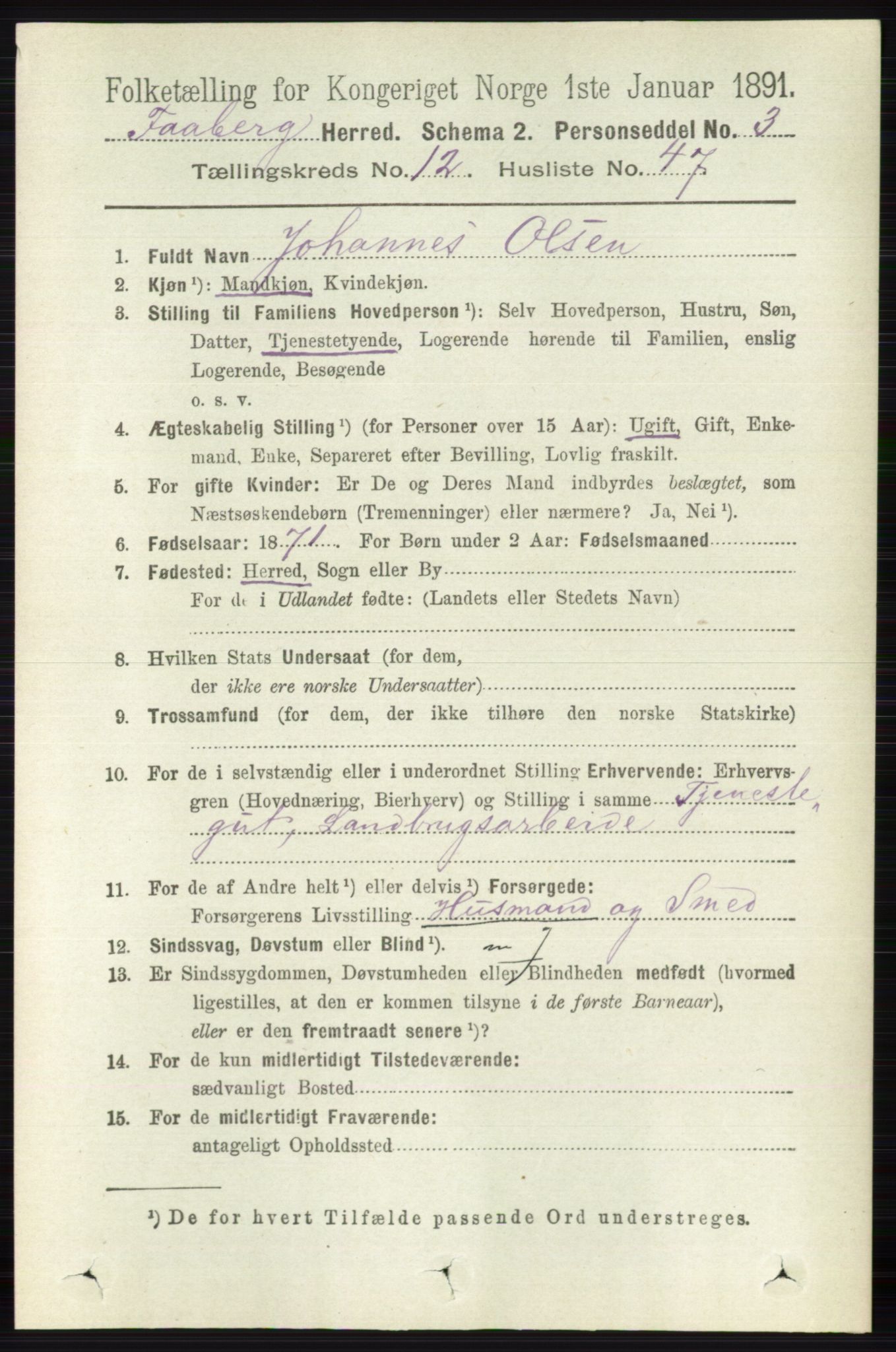 RA, 1891 census for 0524 Fåberg, 1891, p. 5010