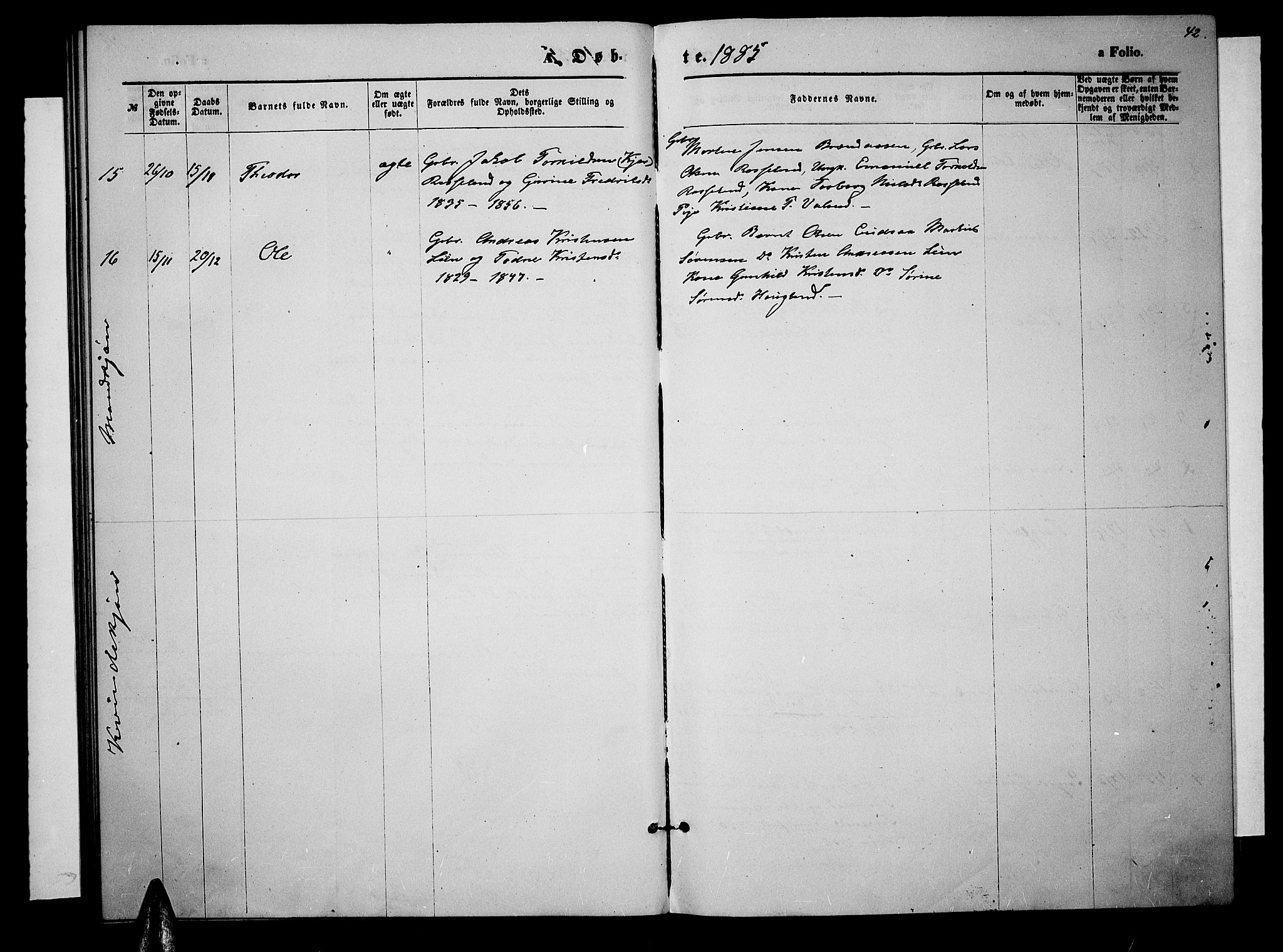 Søgne sokneprestkontor, SAK/1111-0037/F/Fb/Fba/L0003: Parish register (copy) no. B 3, 1874-1887, p. 42