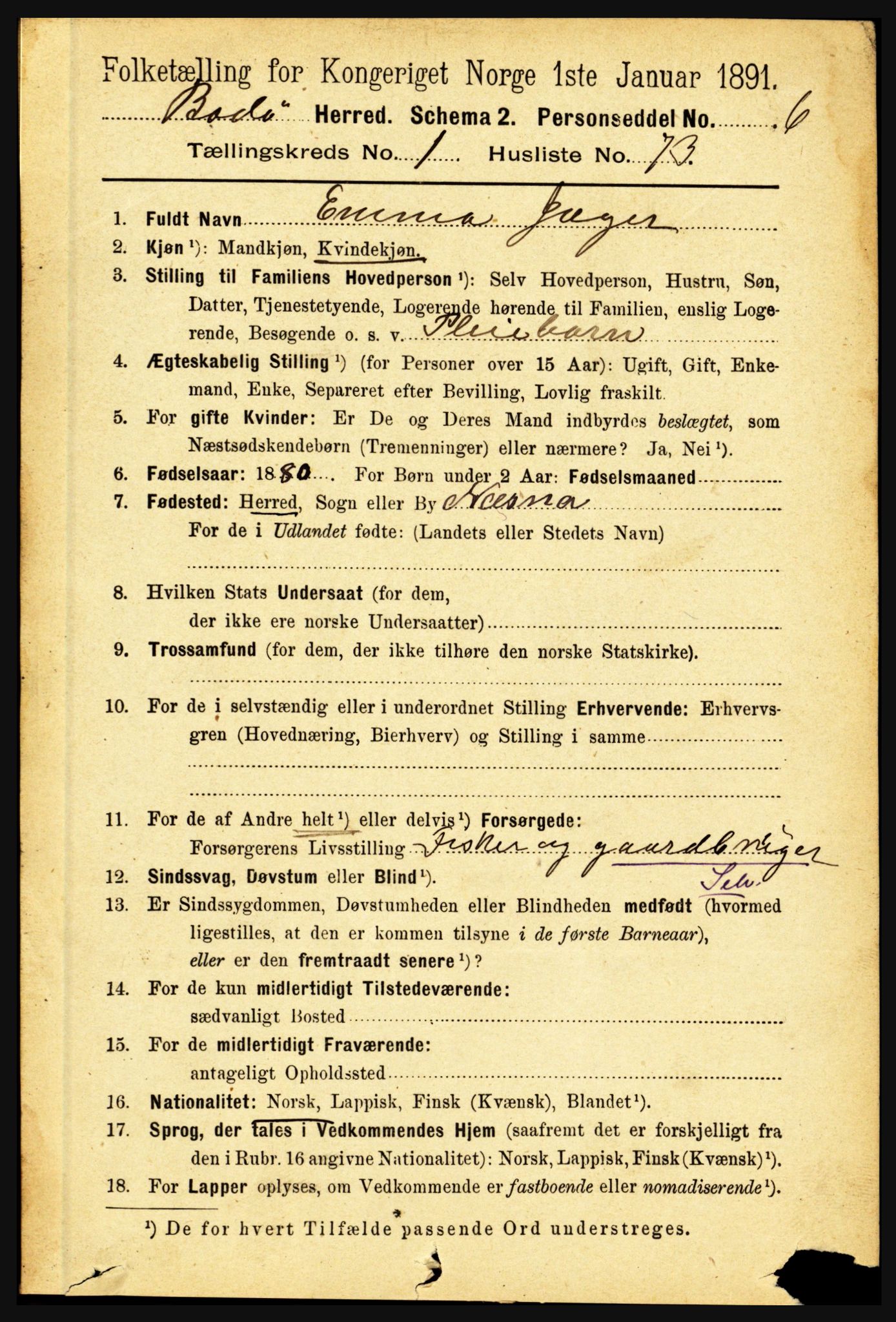 RA, 1891 census for 1843 Bodø, 1891, p. 558