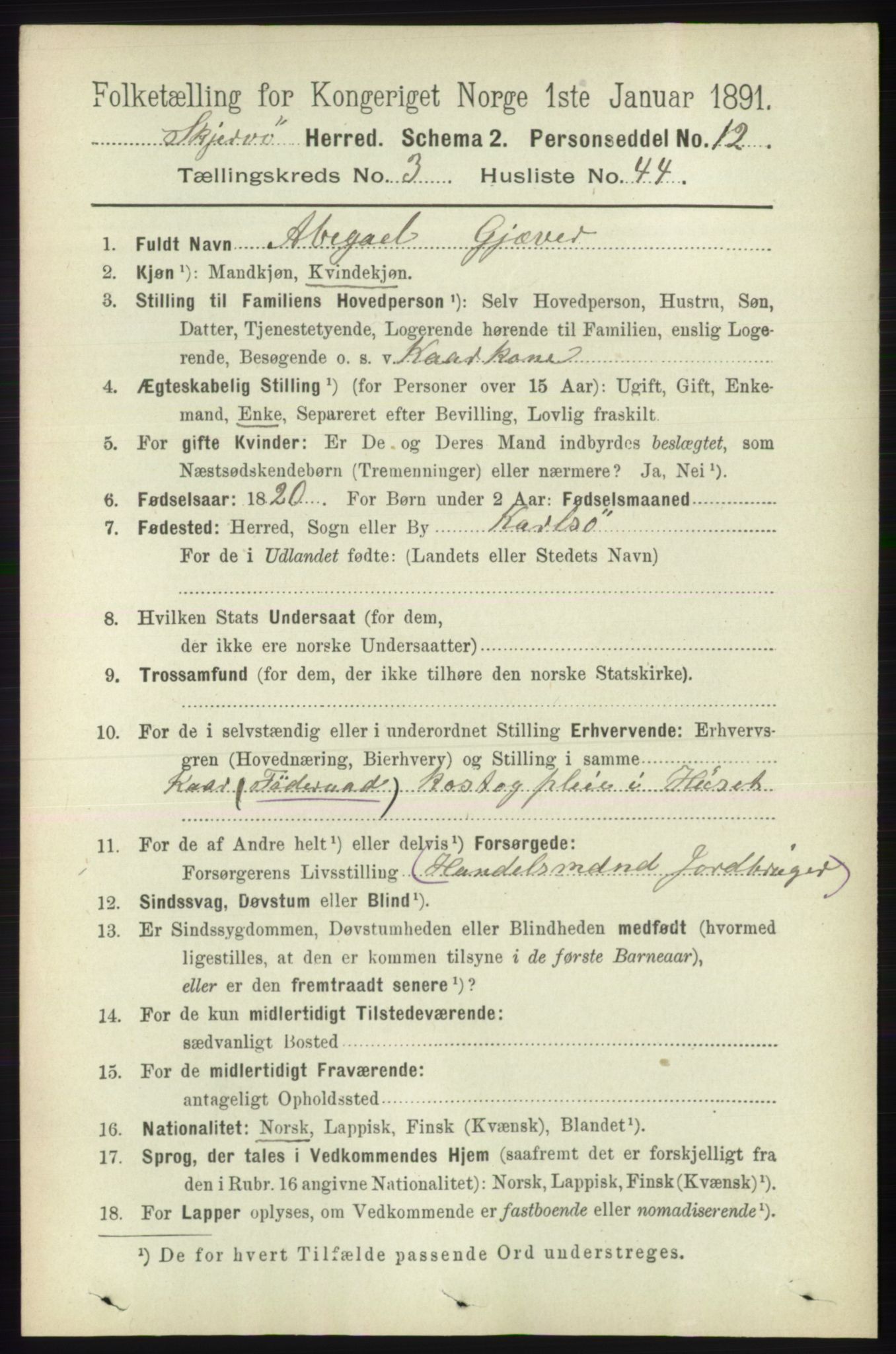 RA, 1891 census for 1941 Skjervøy, 1891, p. 2175