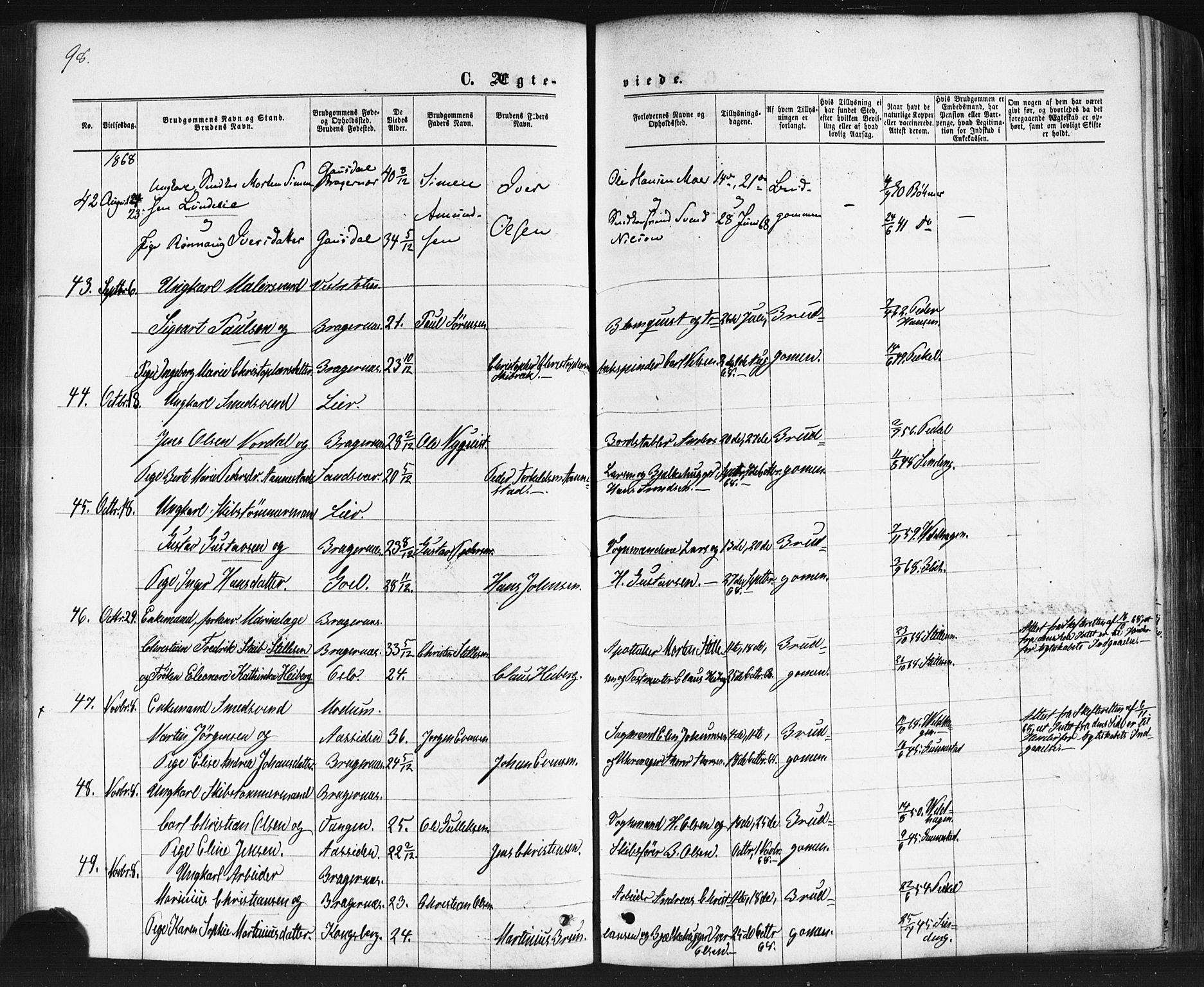 Bragernes kirkebøker, AV/SAKO-A-6/F/Fc/L0003: Parish register (official) no. III 3, 1865-1874, p. 98