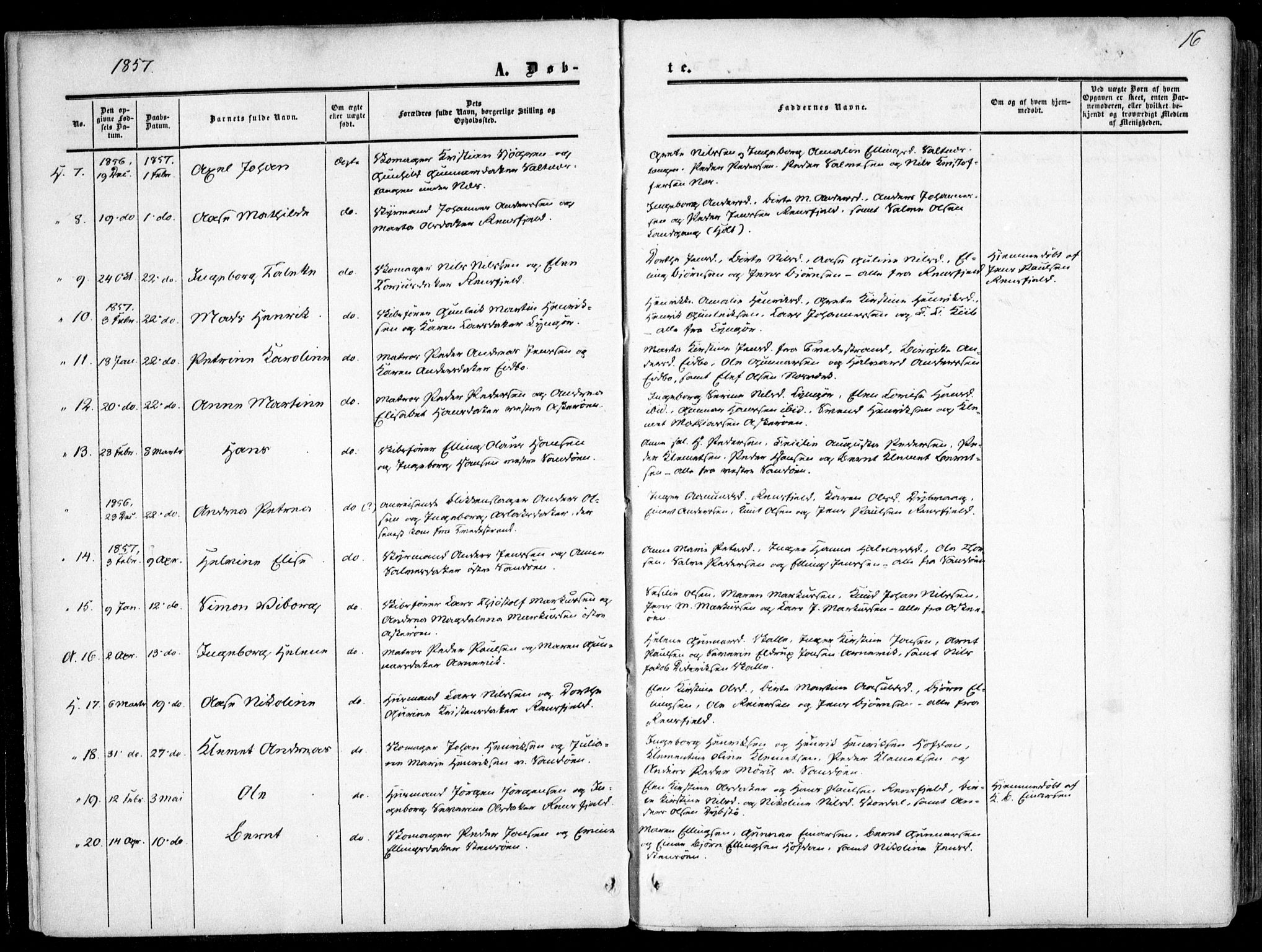 Dypvåg sokneprestkontor, AV/SAK-1111-0007/F/Fa/Faa/L0006: Parish register (official) no. A 6, 1855-1872, p. 16