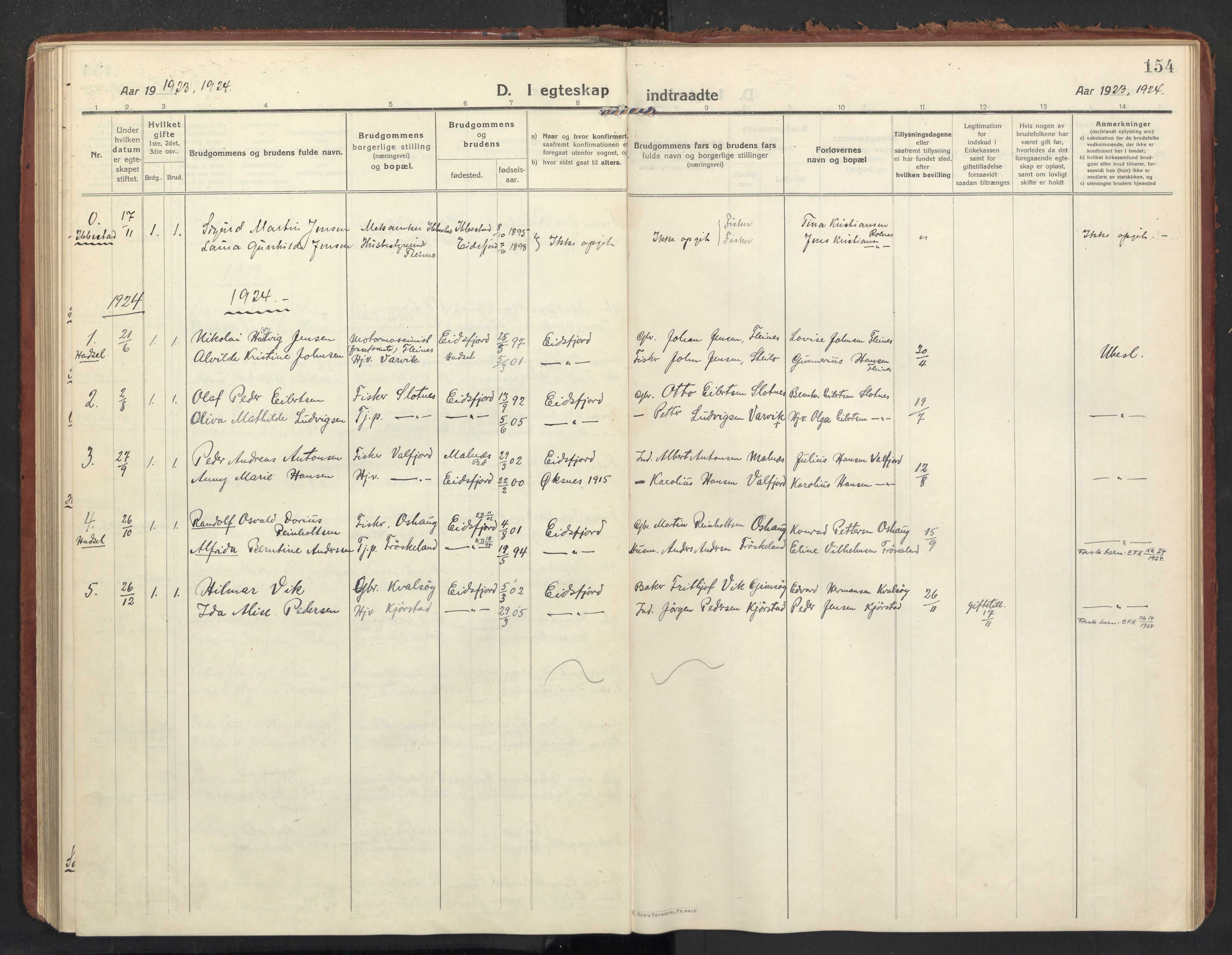 Ministerialprotokoller, klokkerbøker og fødselsregistre - Nordland, SAT/A-1459/890/L1288: Parish register (official) no. 890A03, 1915-1925, p. 154