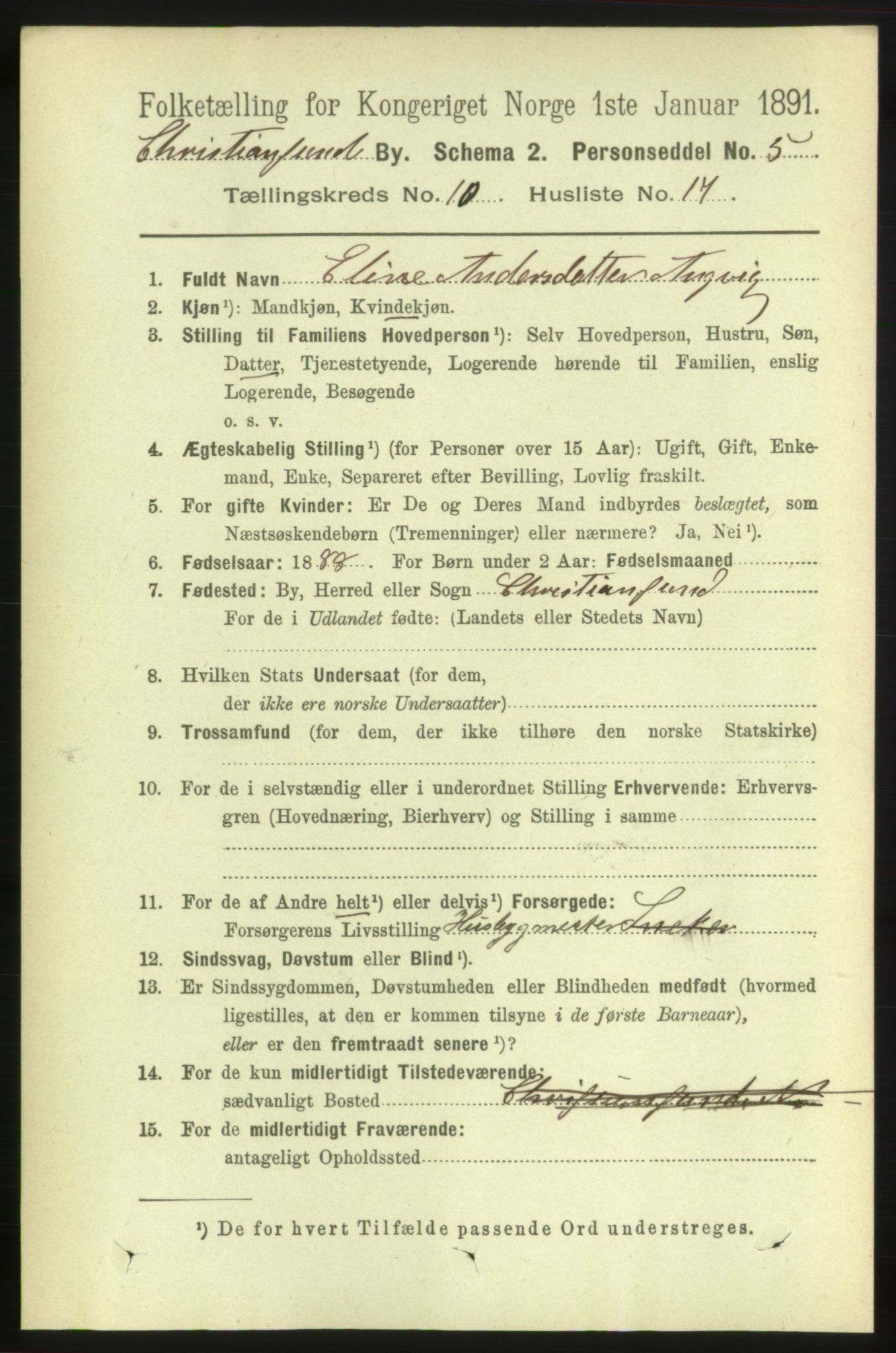 RA, 1891 census for 1503 Kristiansund, 1891, p. 8448