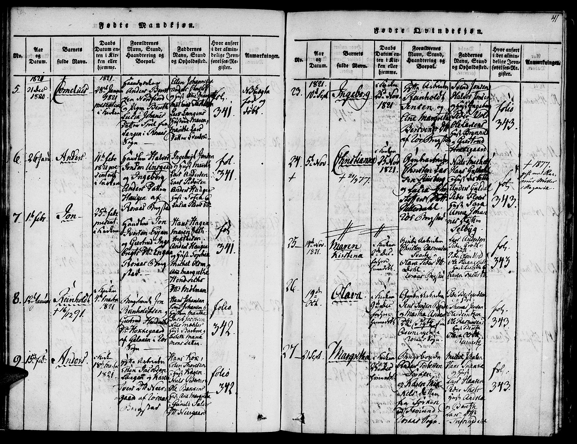 Ministerialprotokoller, klokkerbøker og fødselsregistre - Sør-Trøndelag, SAT/A-1456/681/L0929: Parish register (official) no. 681A07, 1817-1828, p. 41