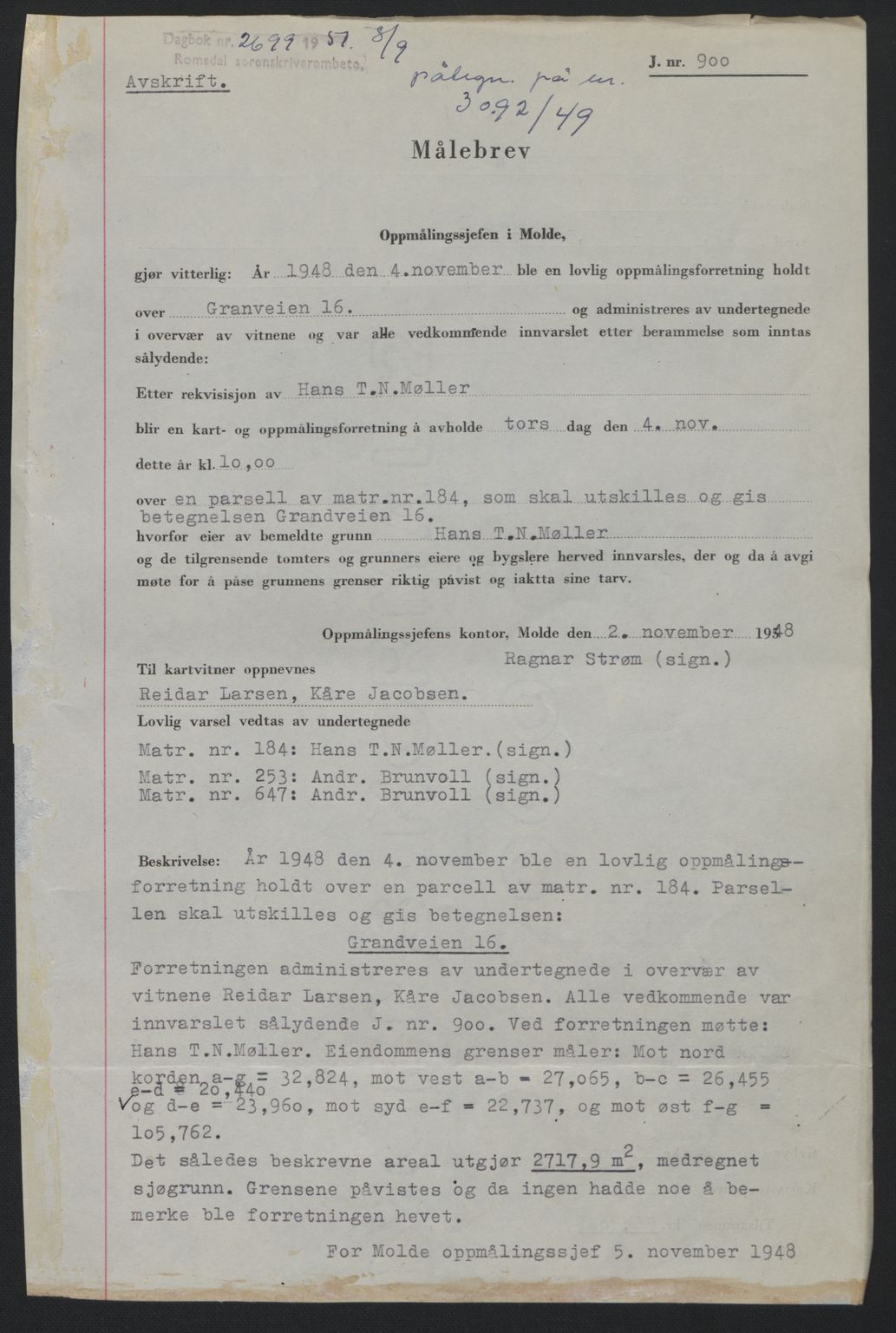 Romsdal sorenskriveri, AV/SAT-A-4149/1/2/2C: Mortgage book no. A31, 1949-1949, Diary no: : 3092/1951