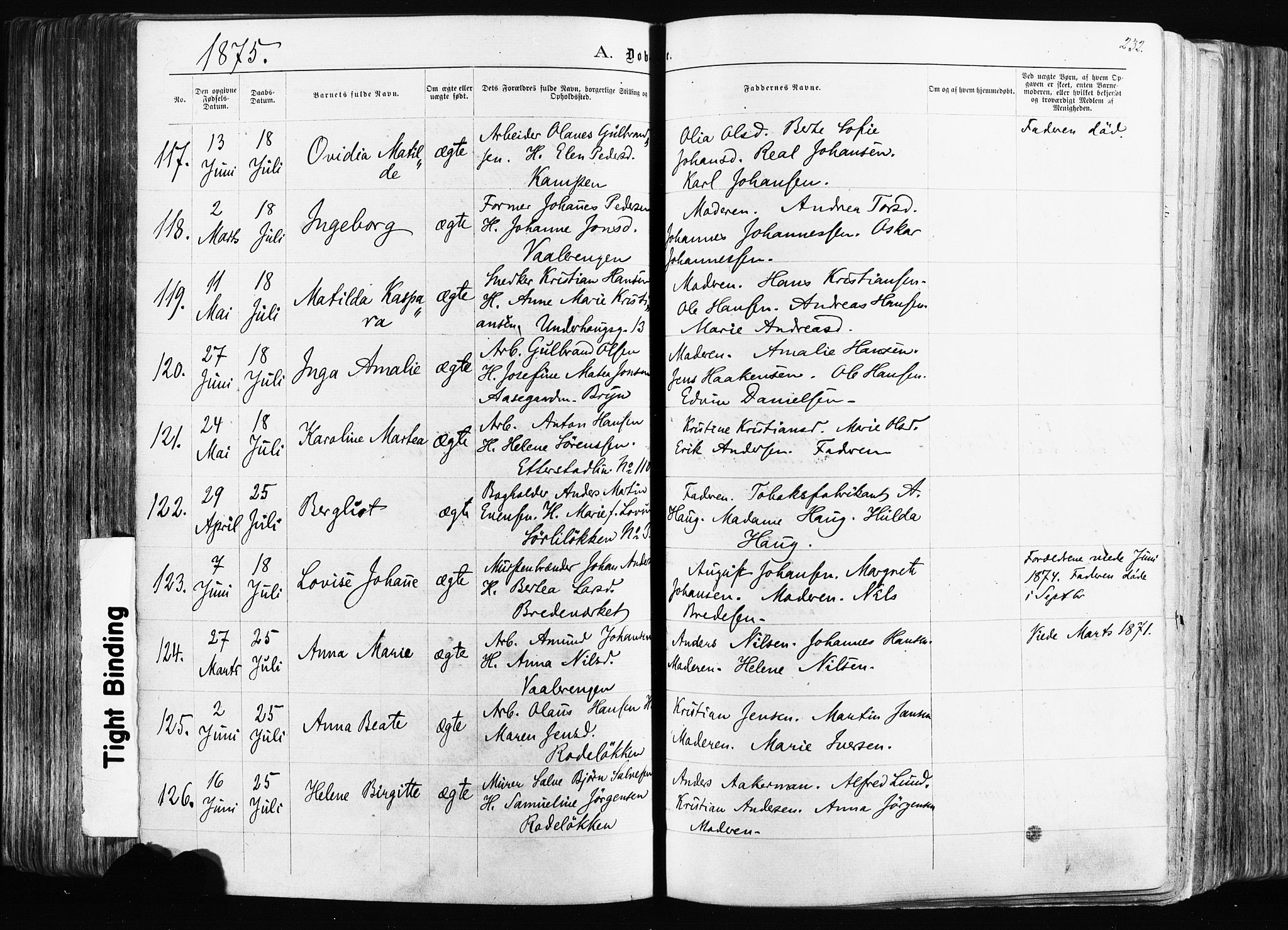 Østre Aker prestekontor Kirkebøker, SAO/A-10840/F/Fa/L0003: Parish register (official) no. I 3, 1869-1875, p. 232