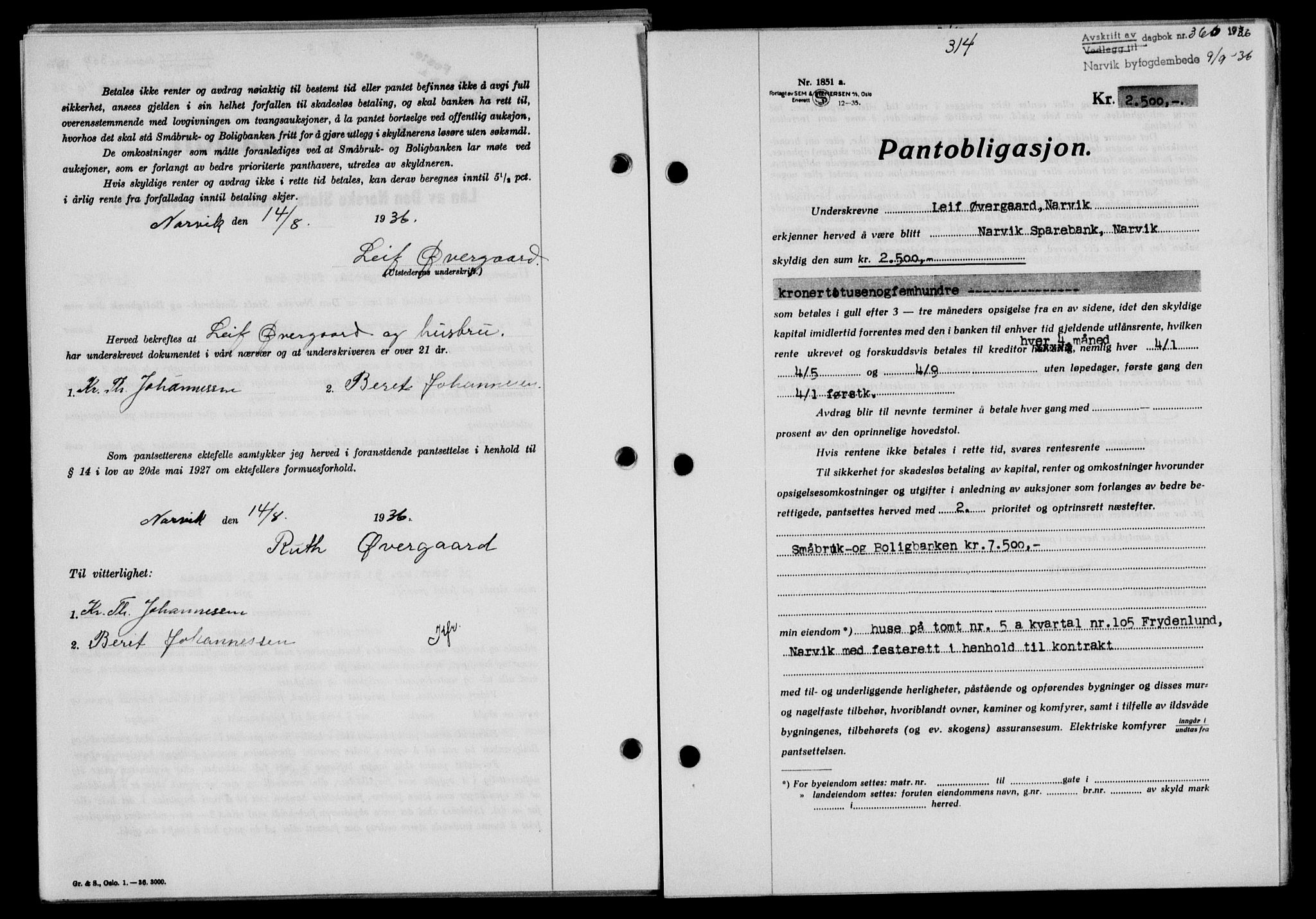 Narvik sorenskriveri, SAT/A-0002/1/2/2C/2Ca/L0011: Mortgage book no. 14, 1935-1937, Deed date: 09.09.1936