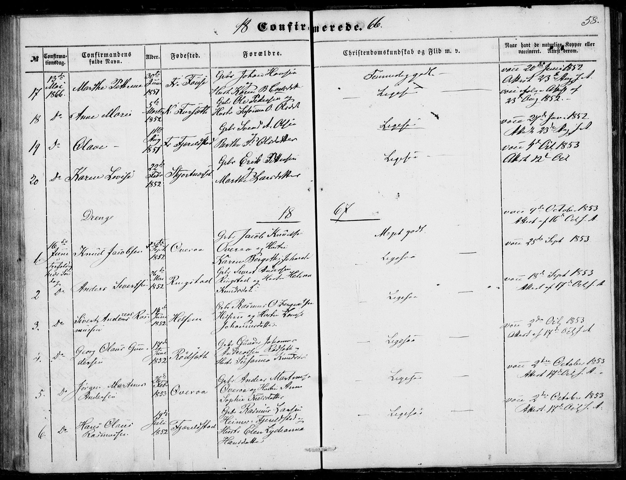 Ministerialprotokoller, klokkerbøker og fødselsregistre - Møre og Romsdal, SAT/A-1454/520/L0281: Parish register (official) no. 520A10, 1851-1881, p. 58